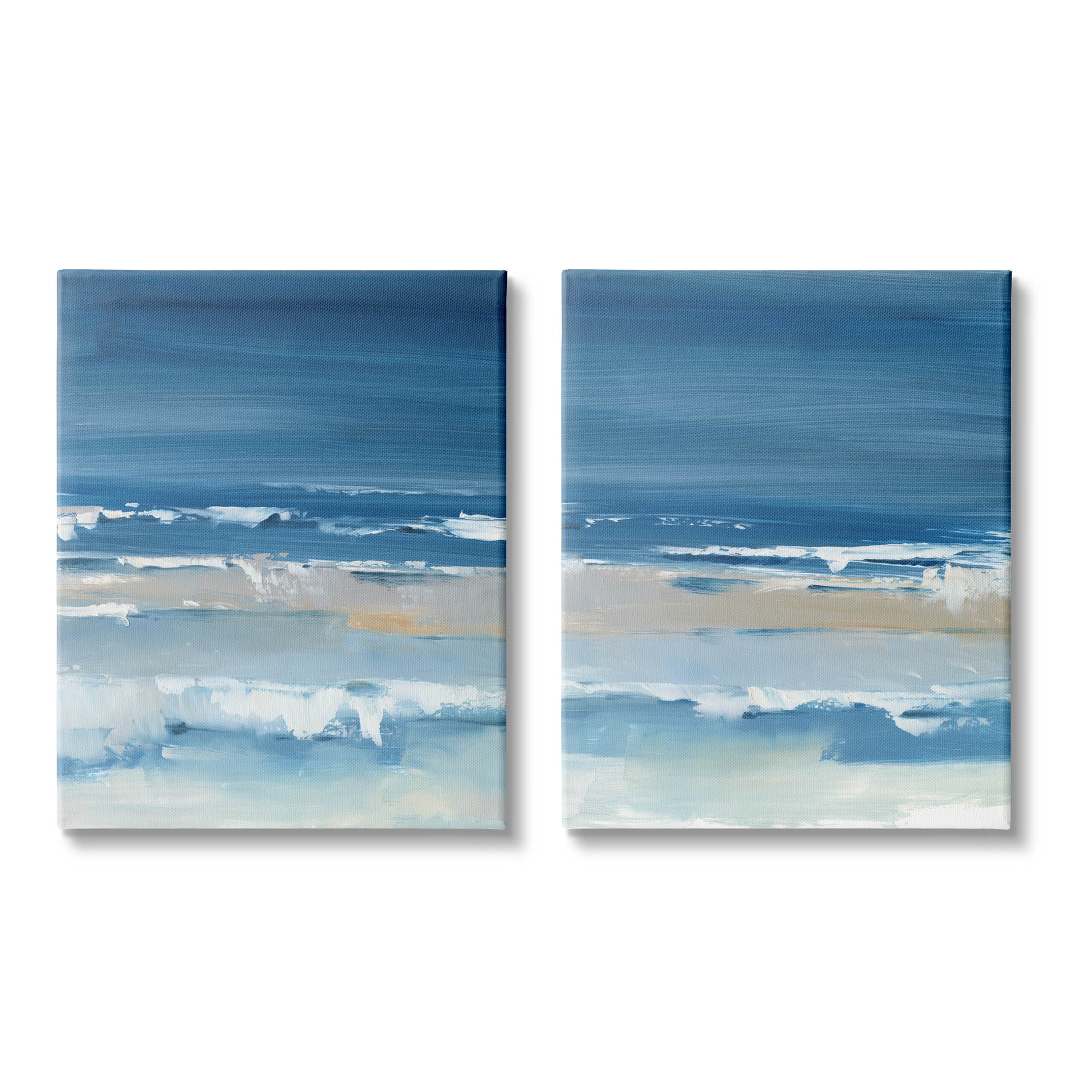 Crashing Beach Wave Shore Blue and Beige Canvas Art Set