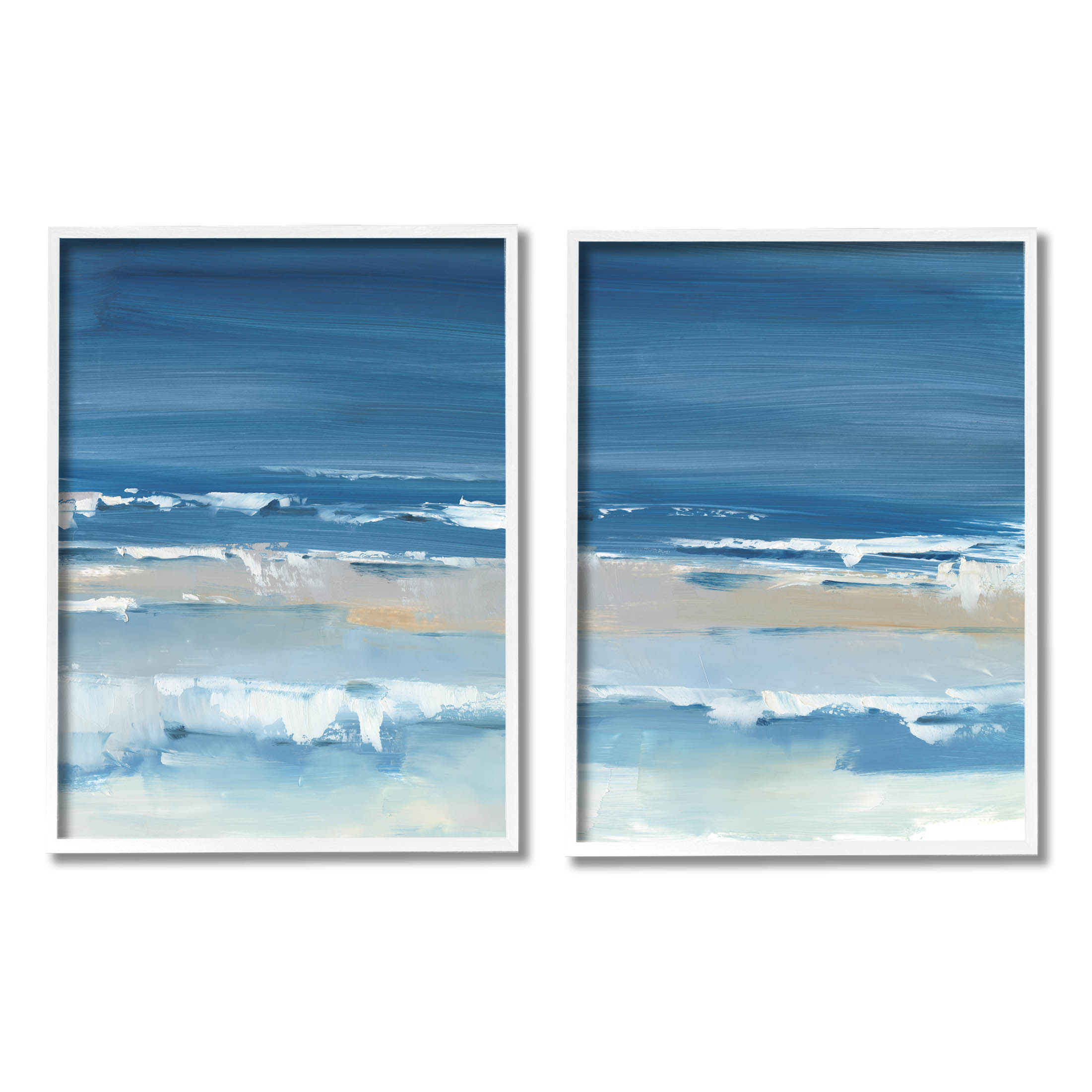 Stupell Industries Crashing Beach Wave Shore Painting White Framed Art Print Wall Art, Set of 2, Design by Ethan Harper