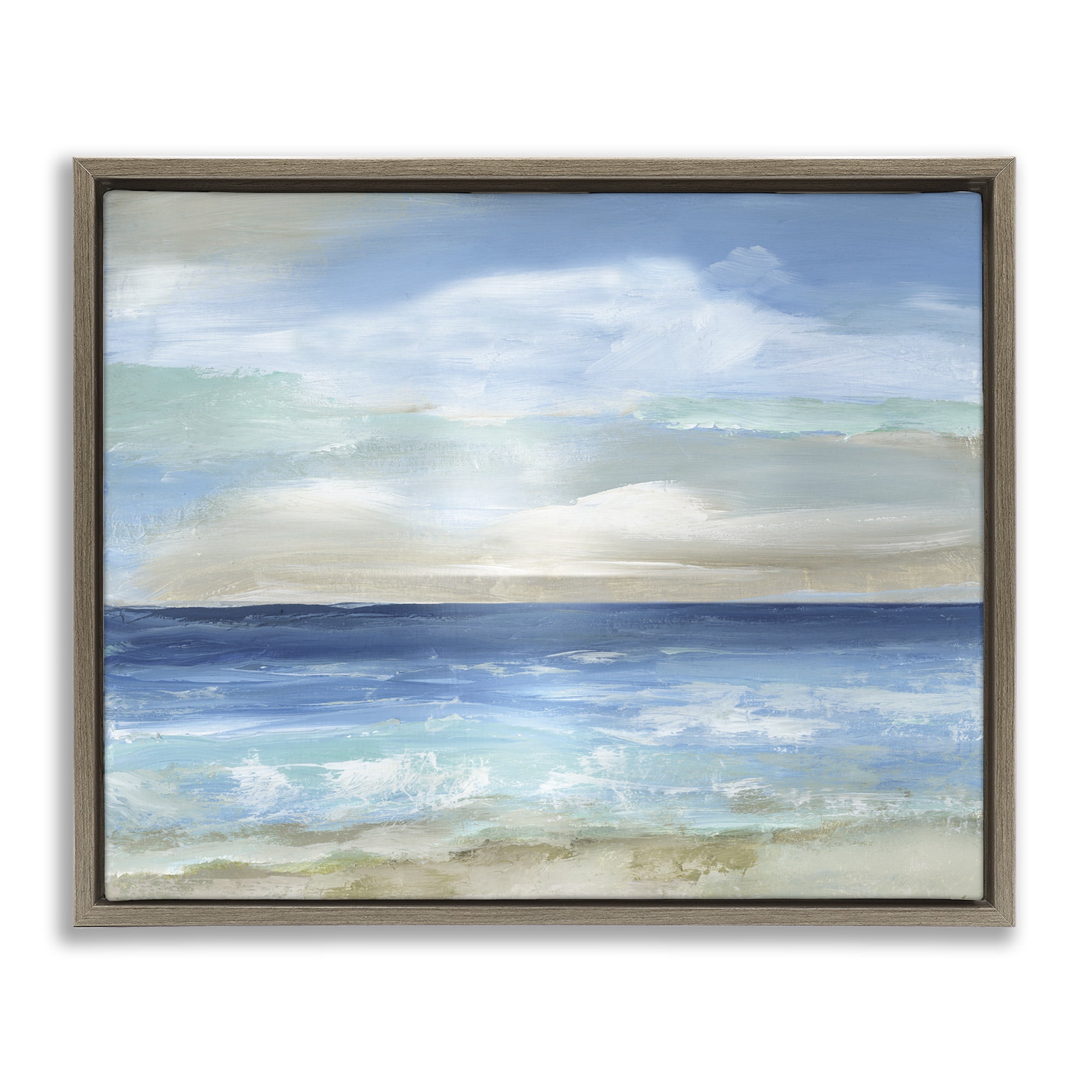 Stupell Industries Crashing Ocean Ripples Scenery Nature Painting Brown Floater Framed Canvas Art Print Wall Art, 21 x 17