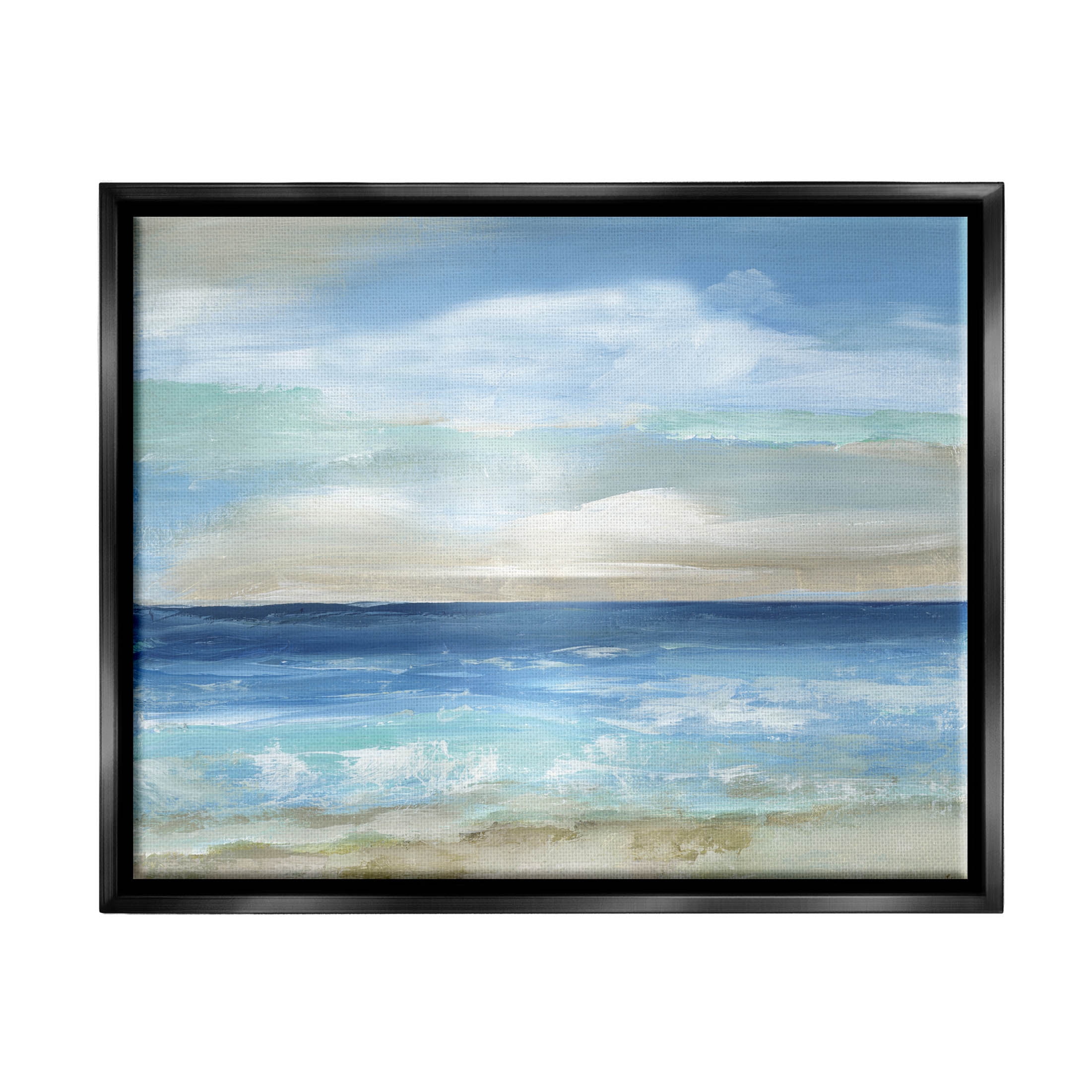 Stupell Industries Crashing Ocean Ripples Scenery Painting Jet Black Floating Framed Canvas Print Wall Art, Design by Nan