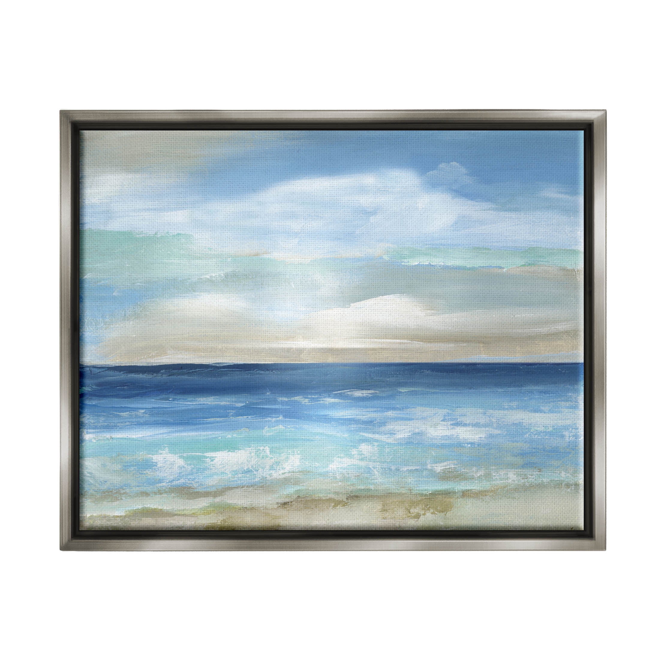 Stupell Industries Crashing Ocean Ripples Scenery Painting Luster Gray Floating Framed Canvas Print Wall Art, Design by Nan