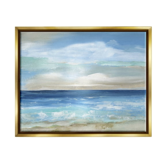 Stupell Industries Crashing Ocean Ripples Scenery Painting Metallic Gold Floating Framed Canvas Print Wall Art, Design by Nan