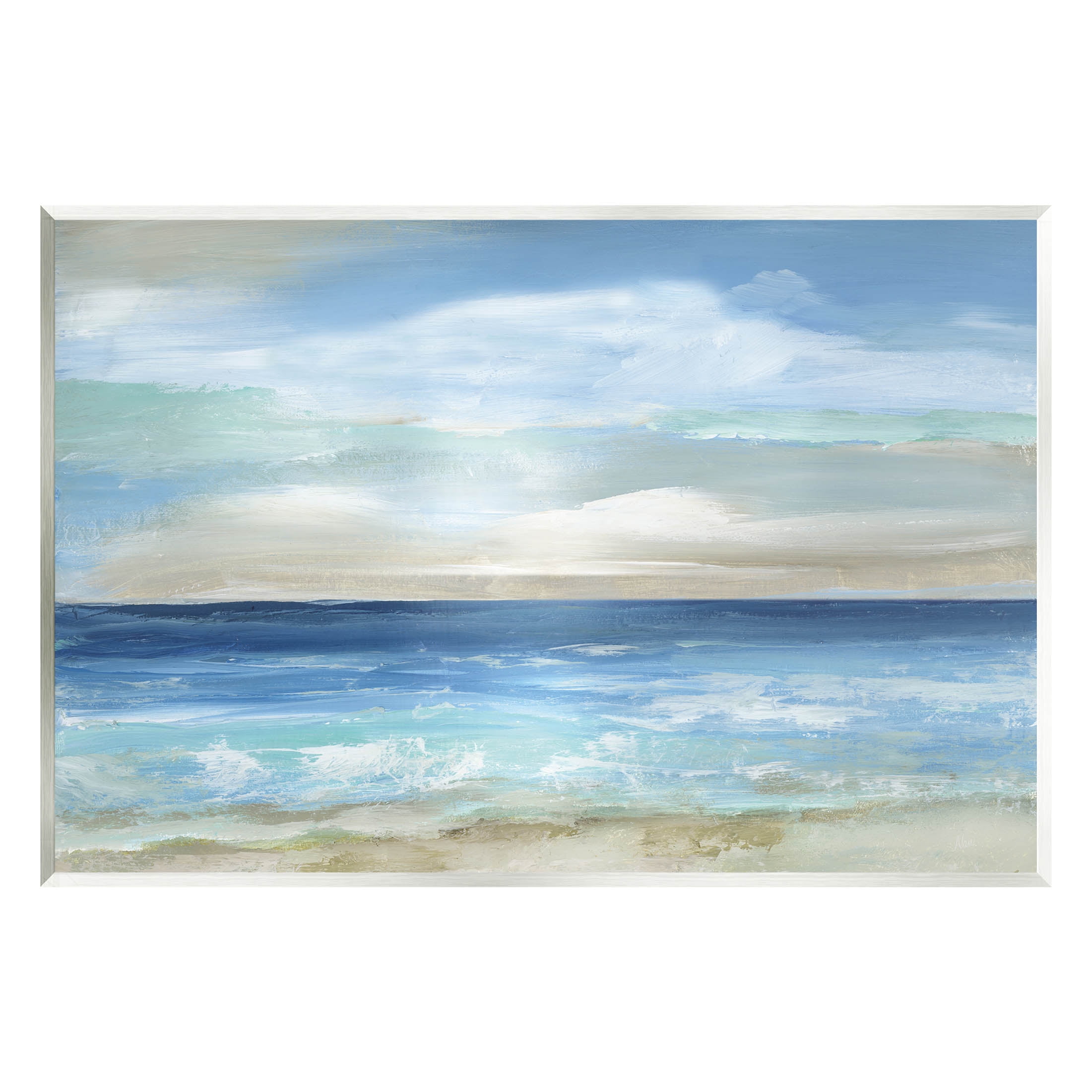 Crashing Ocean Ripples Blue and Beige MDF Wall Art