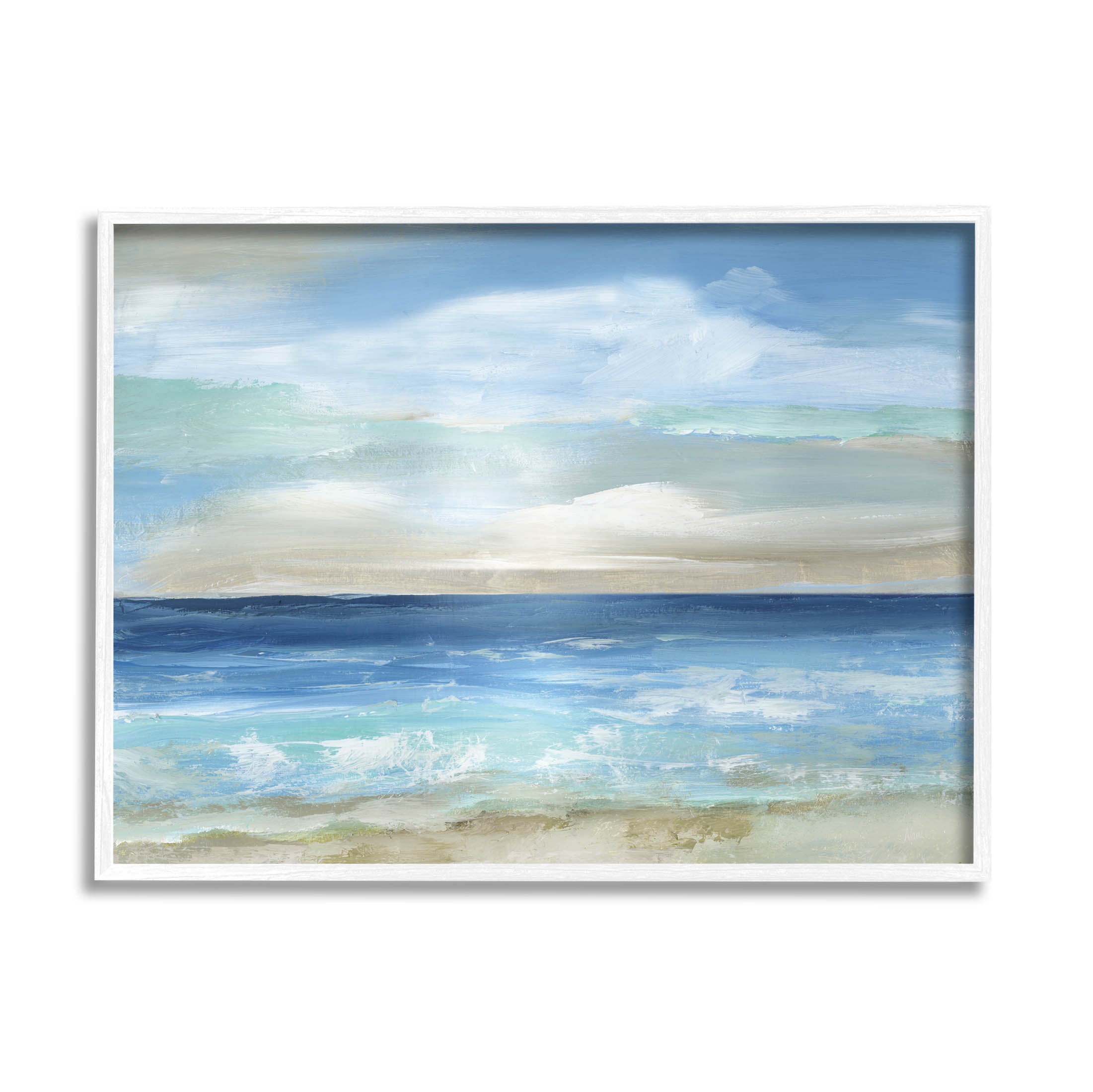 Stupell Industries Crashing Ocean Ripples Scenery Painting White Framed Art Print Wall Art, Design by Nan