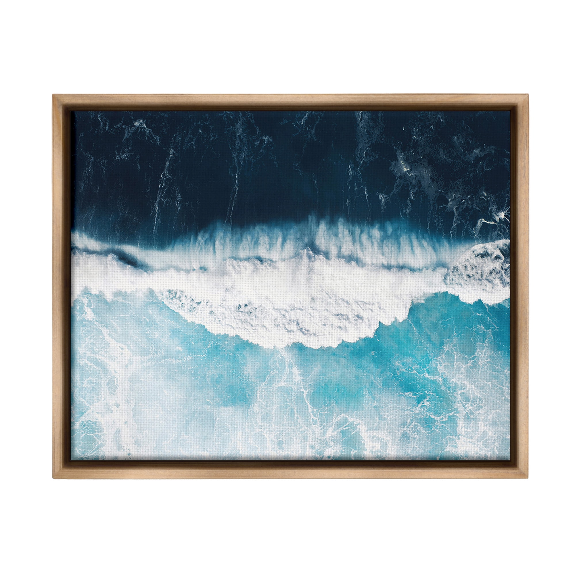 Stupell Industries Crashing Ocean Waves Landscape Photography Brown Floater Framed Canvas Art Print Wall Art, 31 x 25
