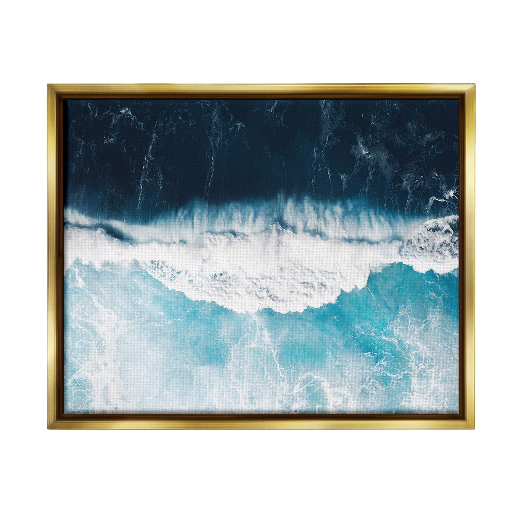 Stupell Industries Crashing Ocean Waves Landscape Photography Gold Floater Framed Canvas Art Print Wall Art, 31 x 25