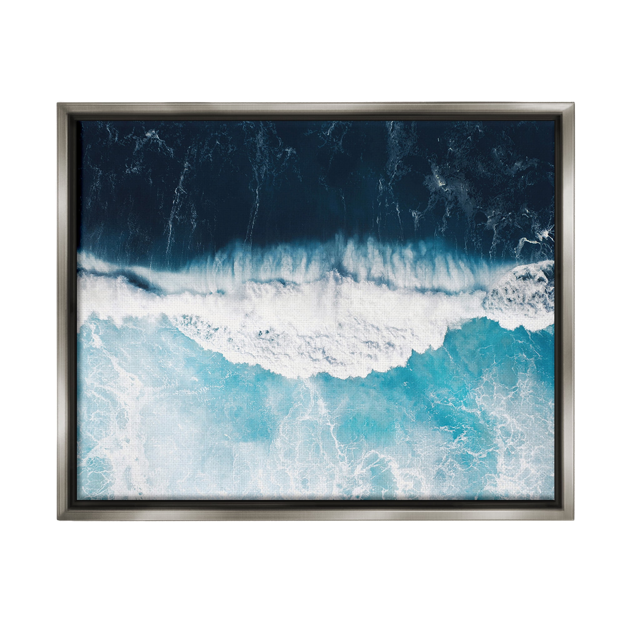 Stupell Industries Crashing Ocean Waves Landscape Photography Gray Floater Framed Canvas Art Print Wall Art, 21 x 17