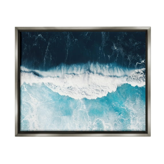 Stupell Industries Crashing Ocean Waves Landscape Photography Gray Floater Framed Canvas Art Print Wall Art, 31 x 25