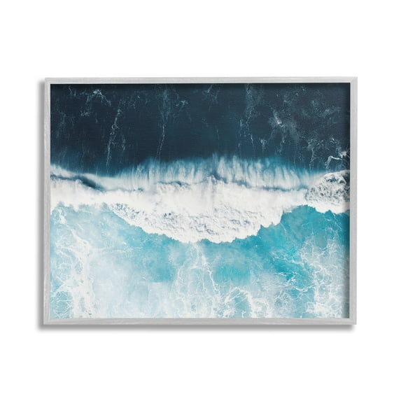 Stupell Industries Crashing Ocean Waves Landscape Photography Gray Framed Art Print Wall Art, 30 x 24