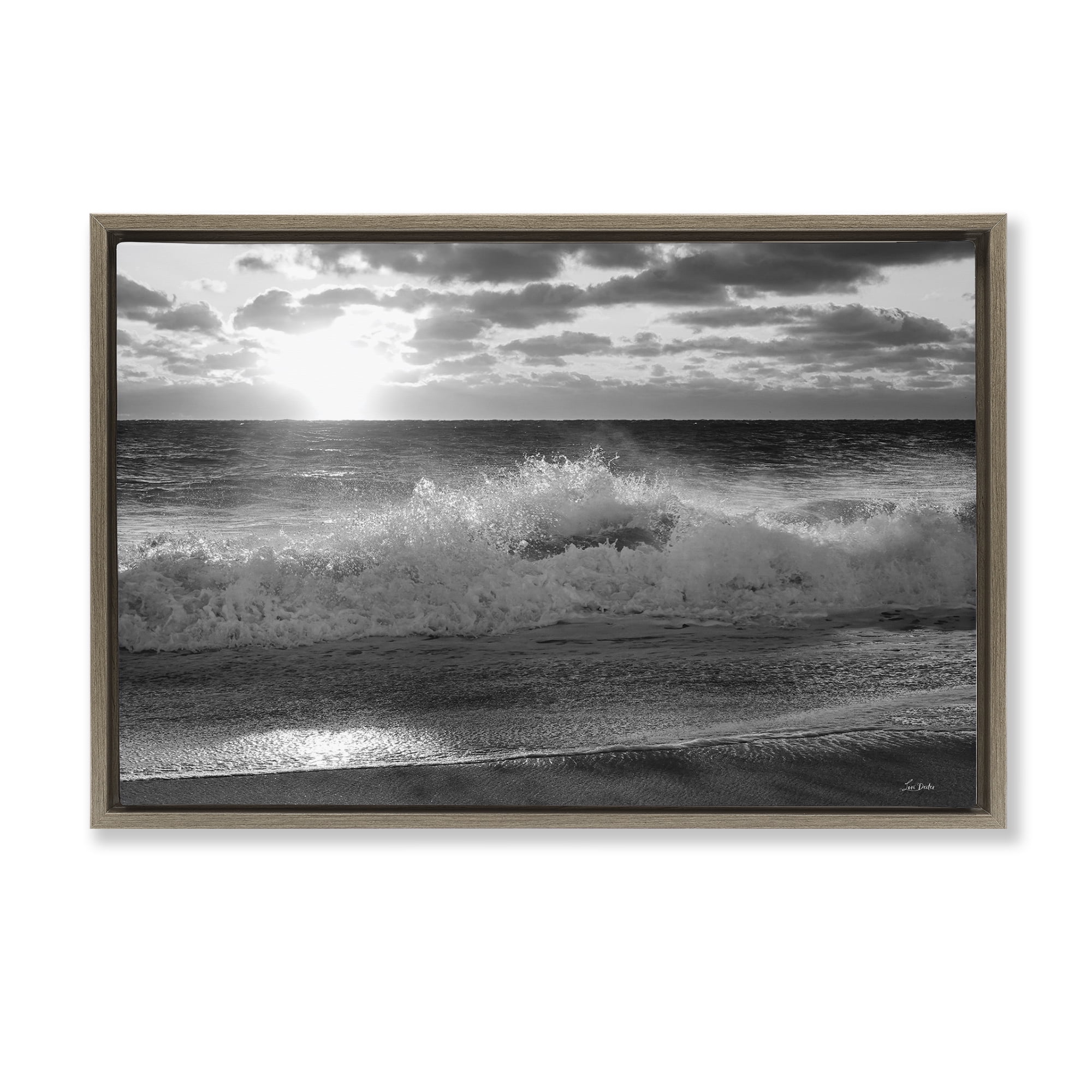 Stupell Industries Crashing Sea Waves Landscape & Nature Photography Brown Floater Framed Canvas Art Print Wall Art, 25 x 17