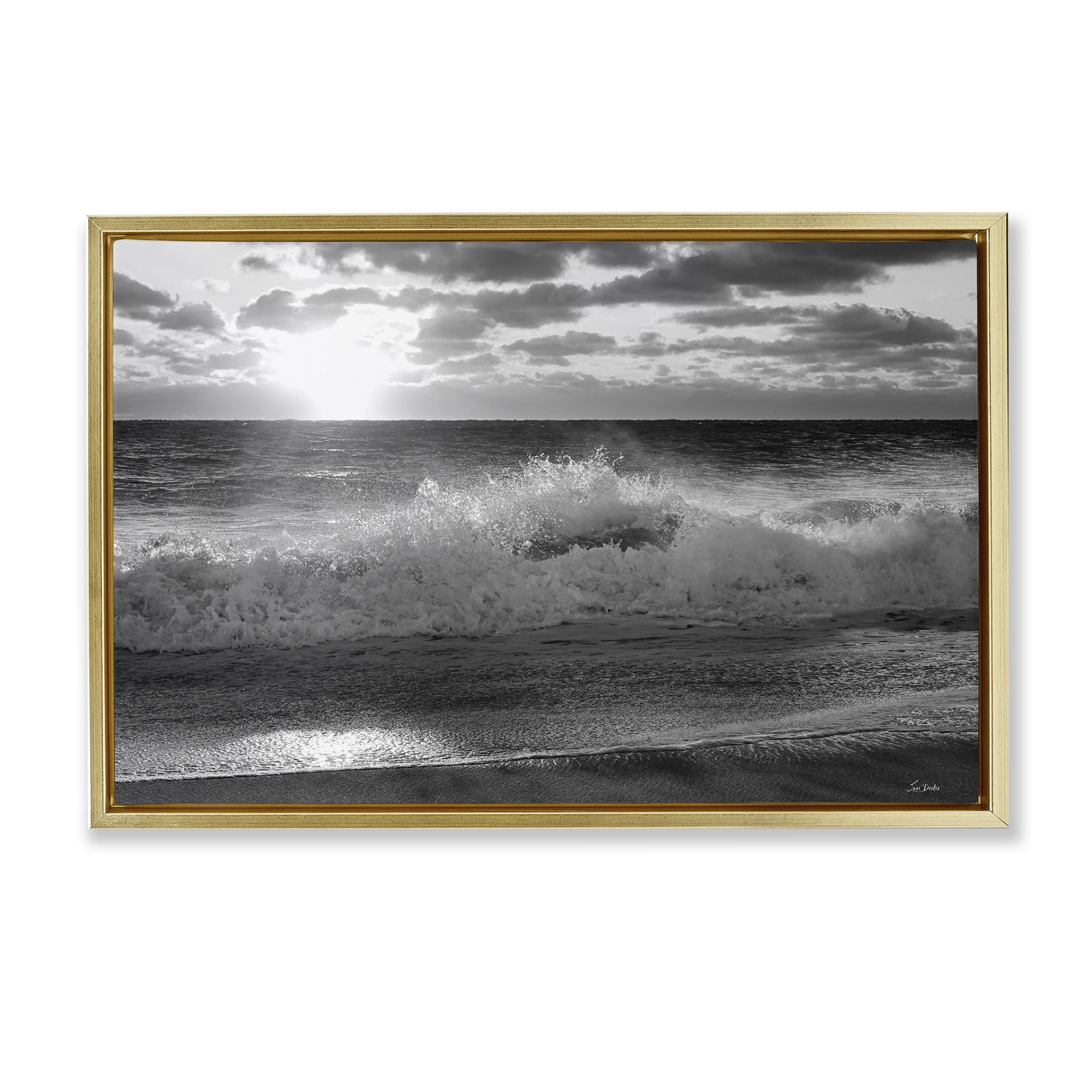 Stupell Industries Crashing Sea Waves Landscape & Nature Photography Gold Floater Framed Canvas Art Print Wall Art, 25 x 17