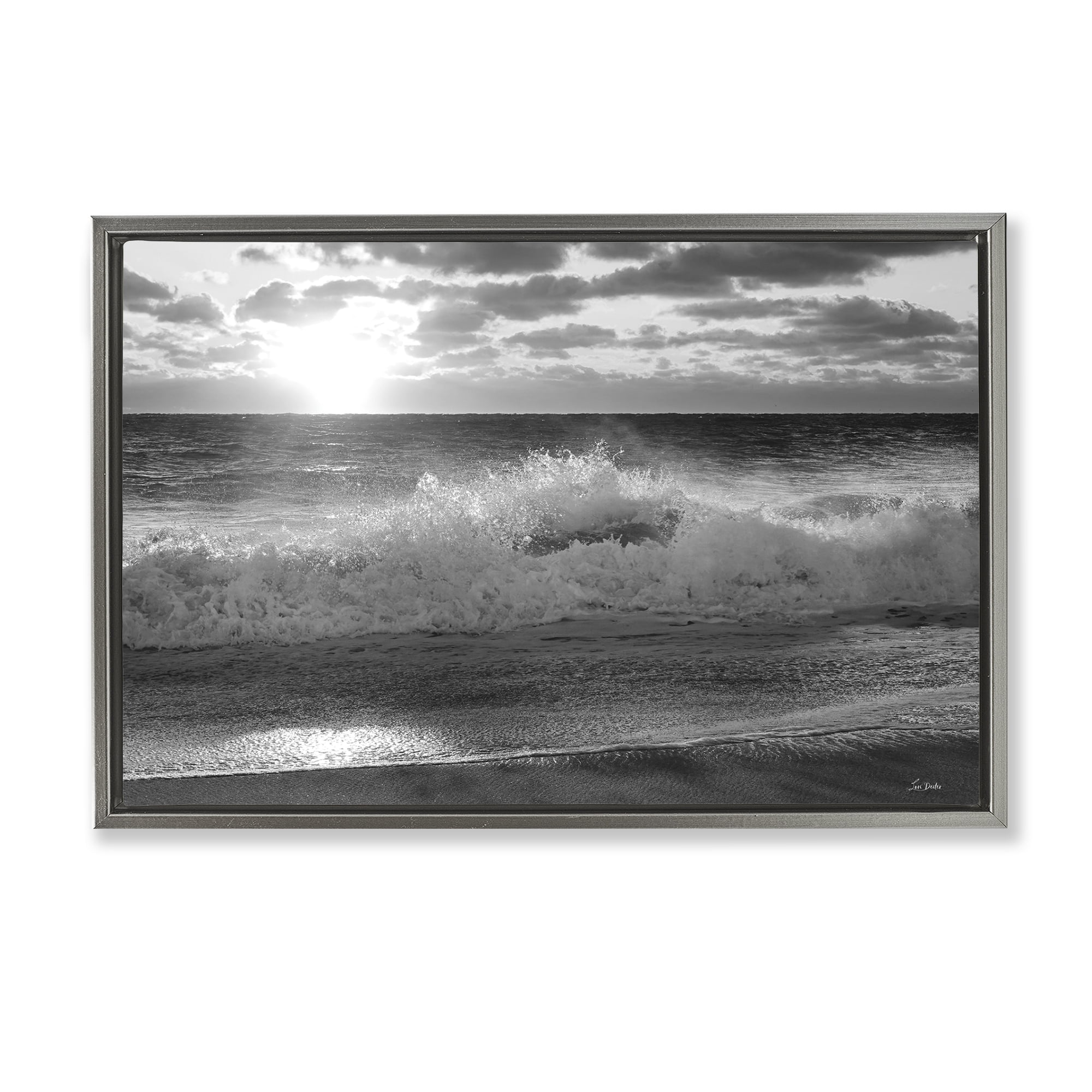 Stupell Industries Crashing Sea Waves Landscape & Nature Photography Gray Floater Framed Canvas Art Print Wall Art, 25 x 17