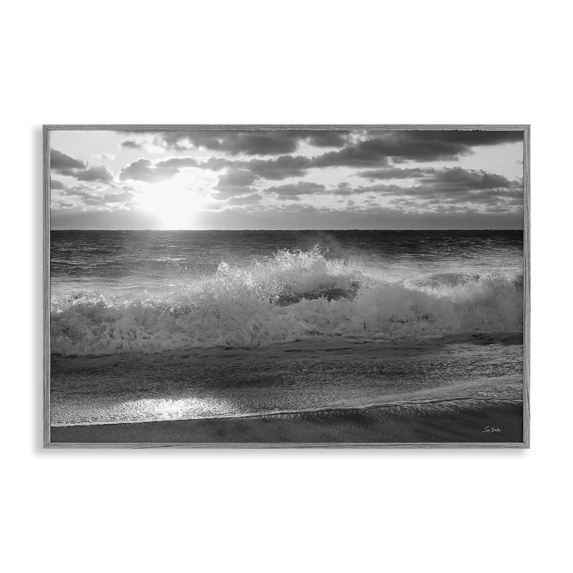 Stupell Industries Crashing Sea Waves Landscape & Nature Photography Gray Framed Art Print Wall Art, 24 x 16