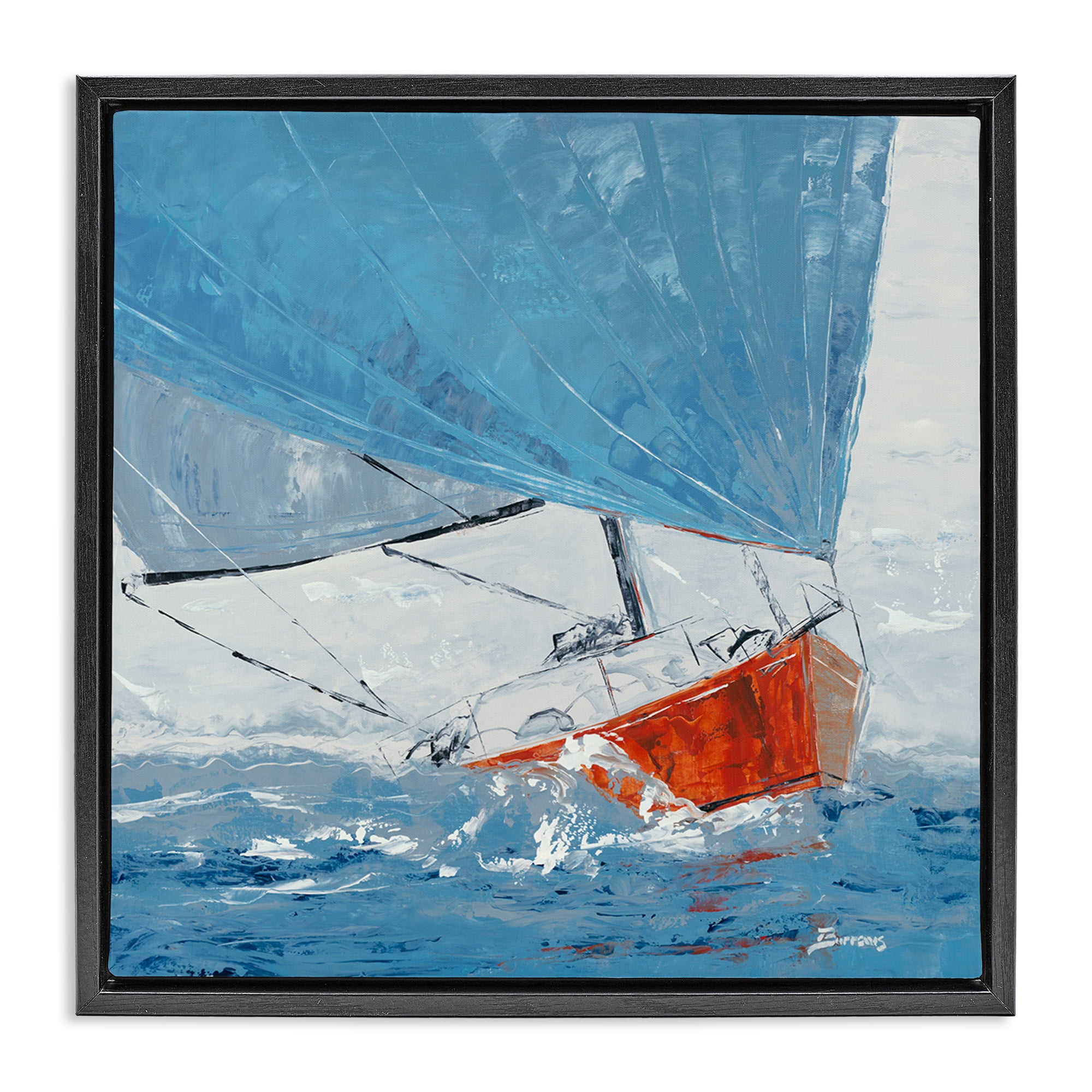 Stupell Industries Crashing Waves Against Boat Nautical & Beach Painting Black Floater Framed Canvas Art Print Wall Art, 25 x 25