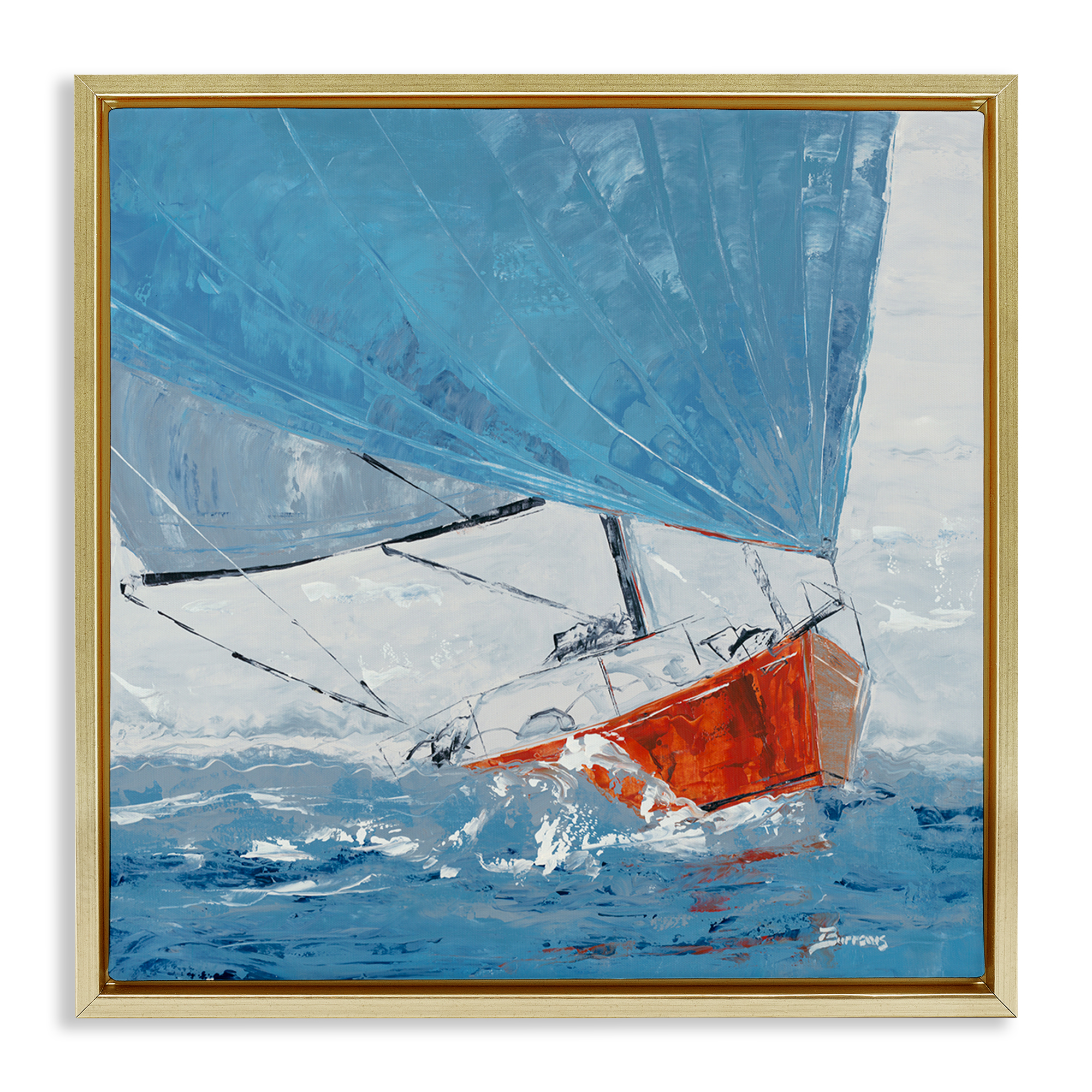 Stupell Industries Crashing Waves Against Boat Nautical & Beach Painting Gold Floater Framed Canvas Art Print Wall Art, 25 x 25
