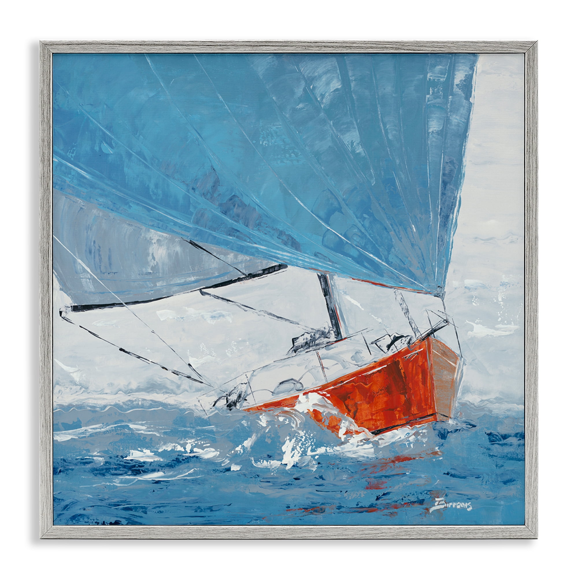 Stupell Industries Crashing Waves Against Boat Nautical & Beach Painting Gray Framed Art Print Wall Art, 24 x 24