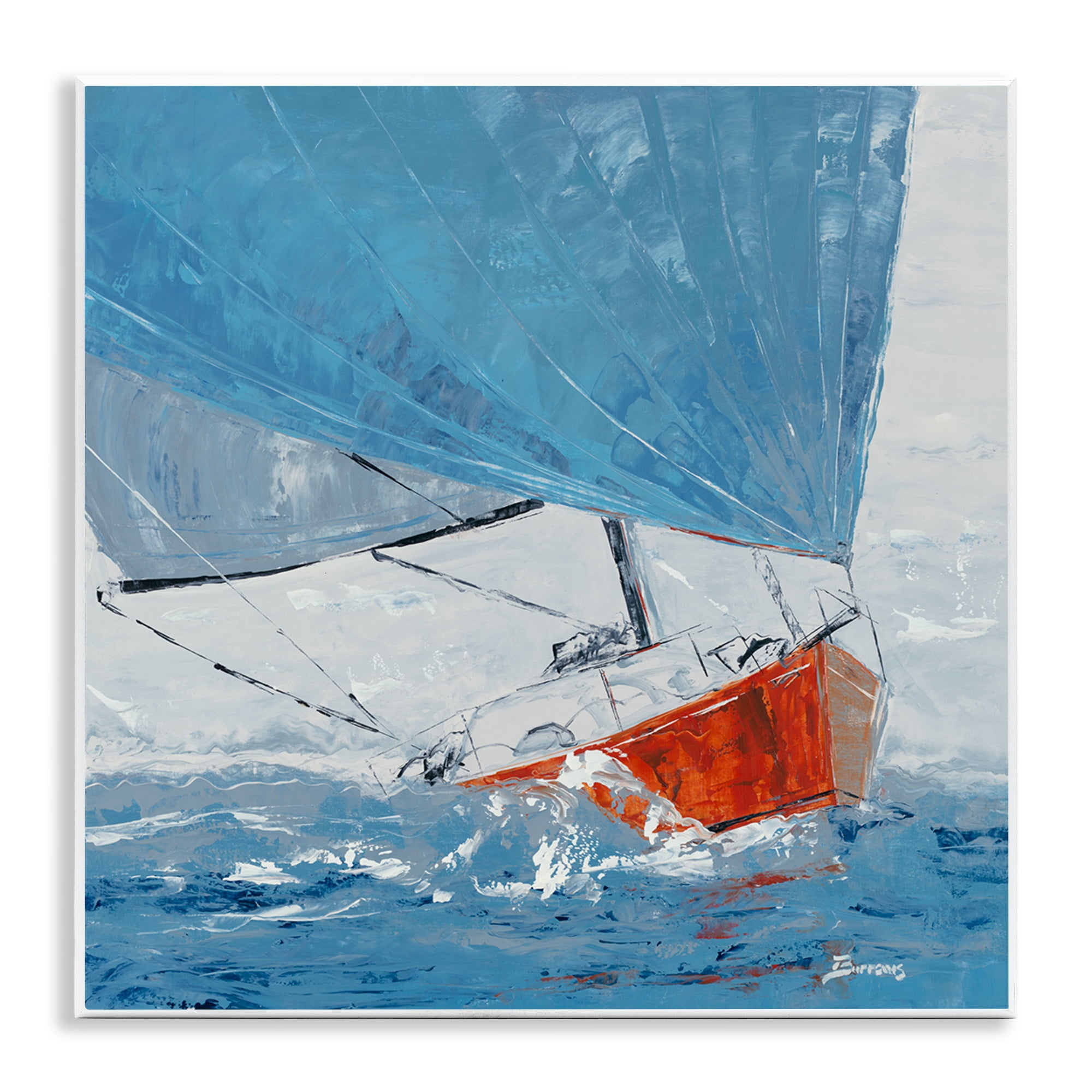 Stupell Industries Crashing Waves Against Boat Nautical & Beach Painting Unframed Art Print Wall Art, 12 x 12