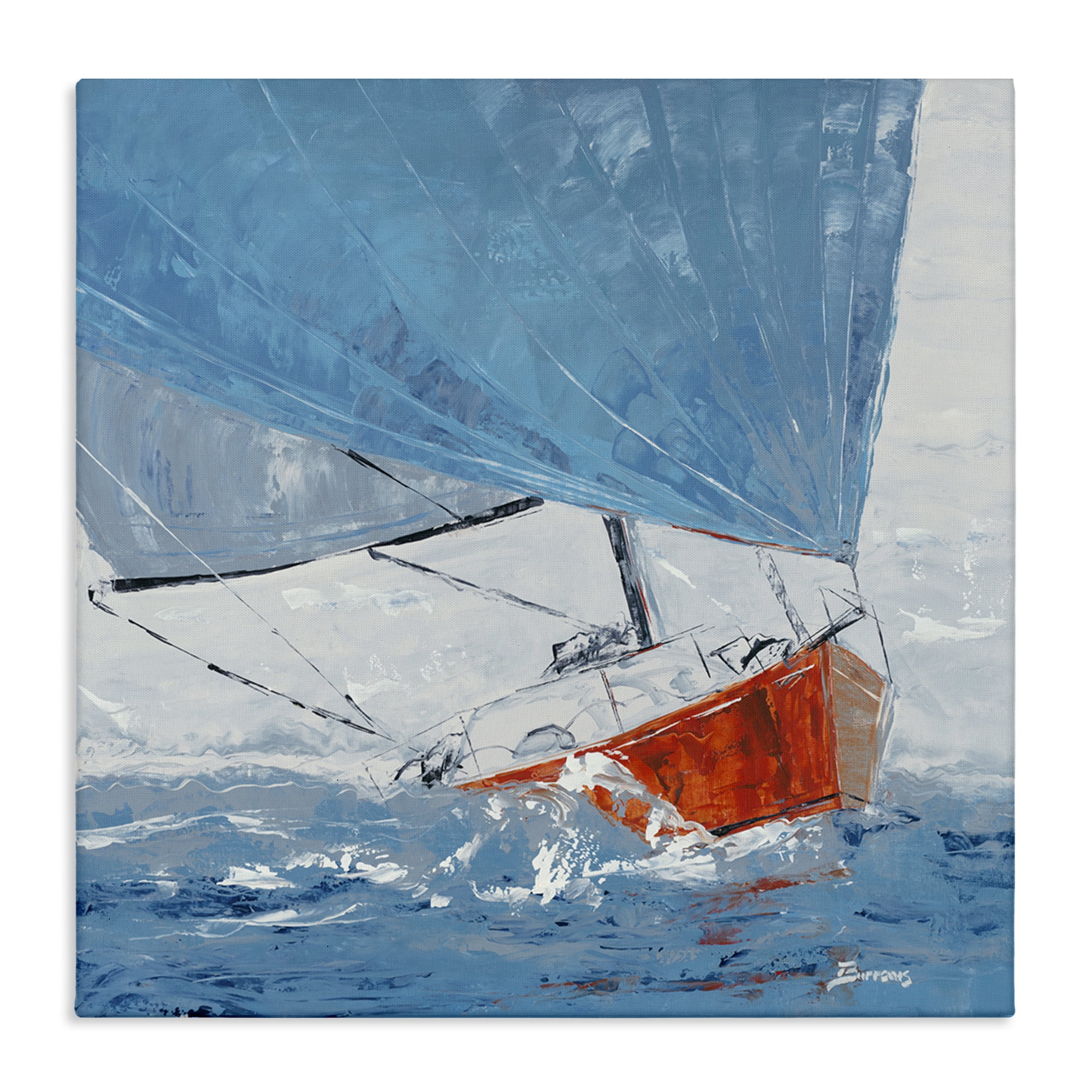 Stupell Industries Crashing Waves Against Boat Nautical & Beach Painting Wrapped Canvas Art Print Wall Art, 17 x 17