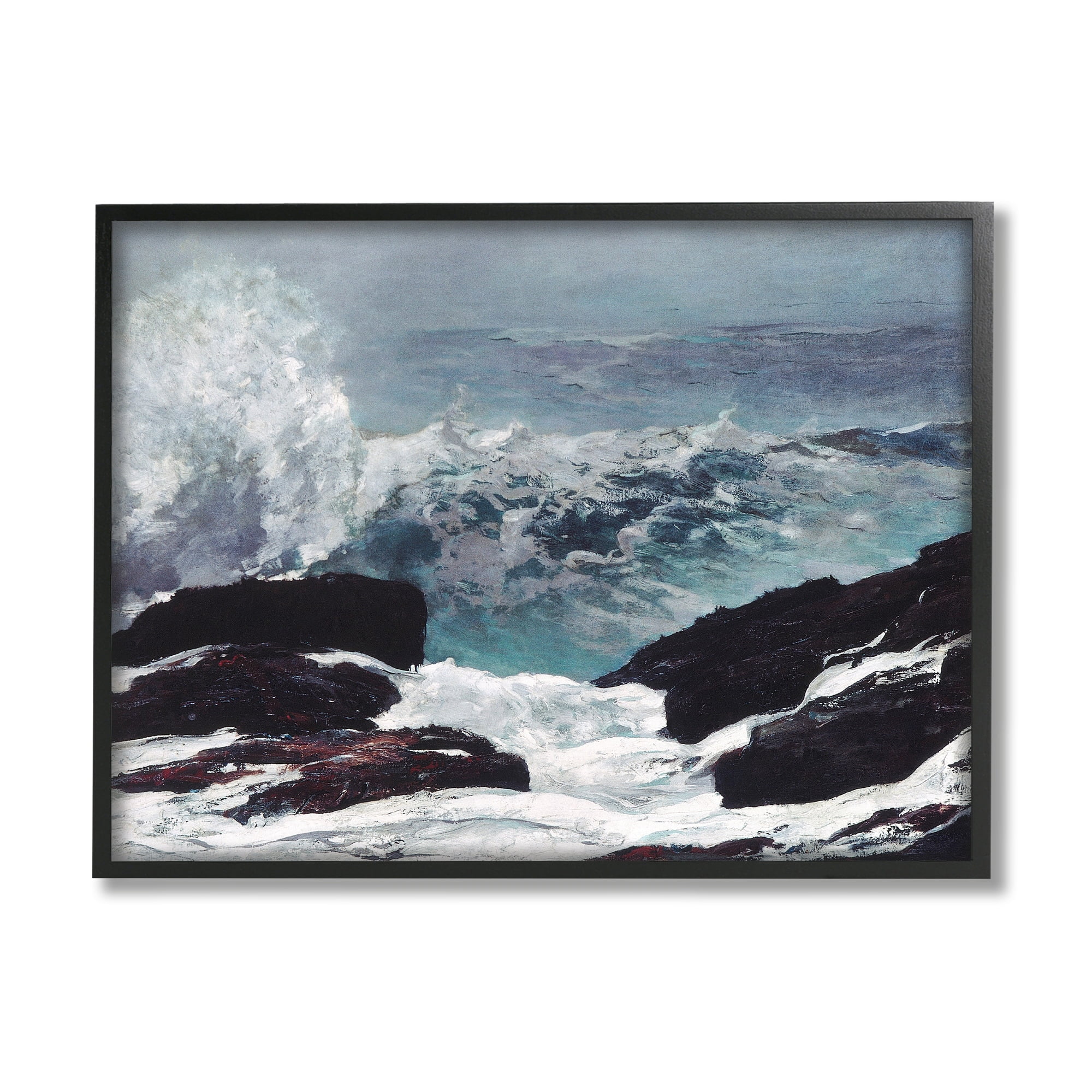 Stupell Industries Crashing Waves Ocean Rocks Cliffs Rough Waters Painting Black Framed Art Print Wall Art, Design by Lettered and Lined