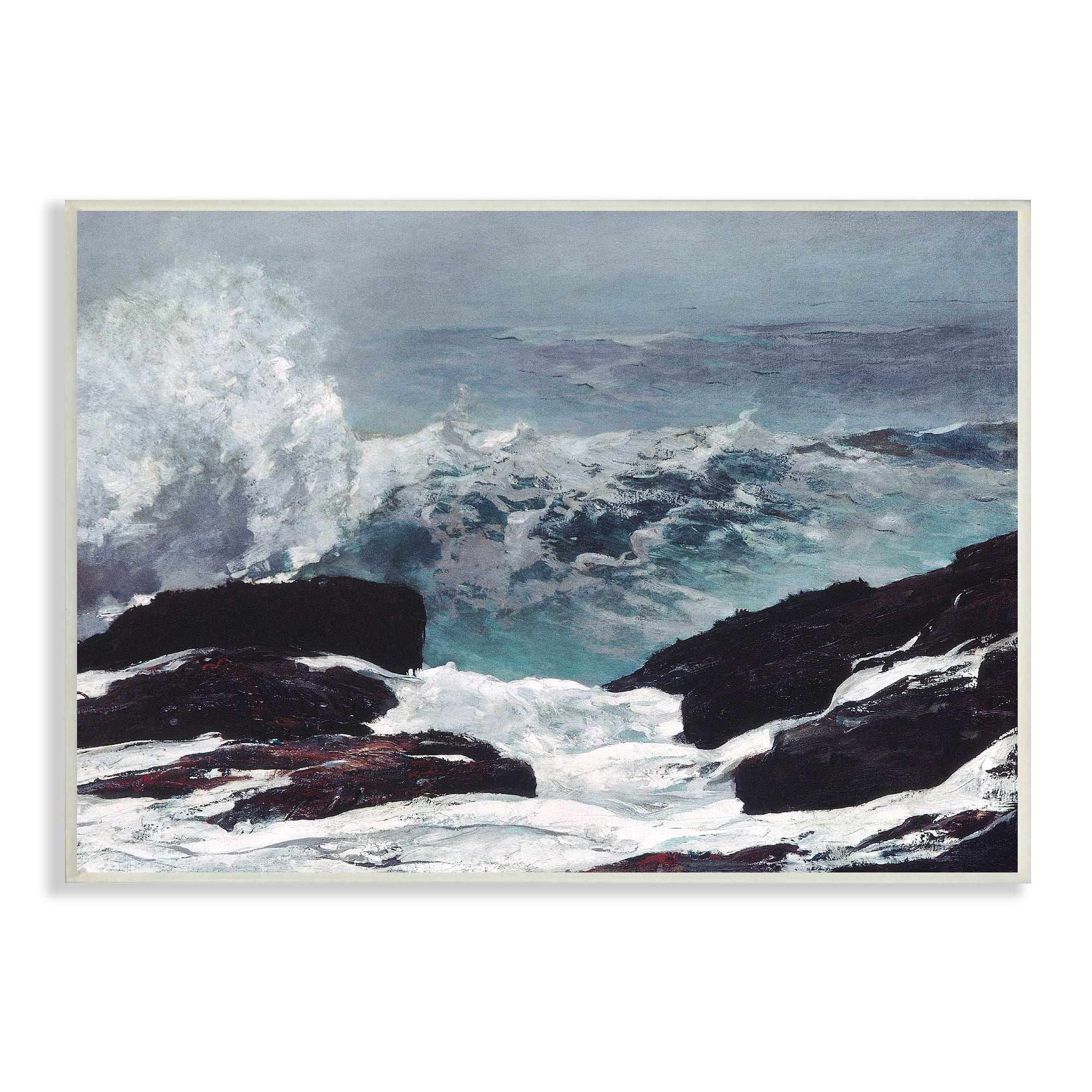 Stupell Industries Crashing Waves Ocean Rocks Cliffs Rough Waters Painting Unframed Art Print Wall Art, Design by Lettered and Lined