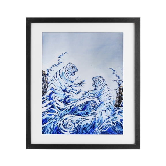 Stupell Industries Crashing Waves Tigers Black Framed Print Under Glass, design by Marc Allante
