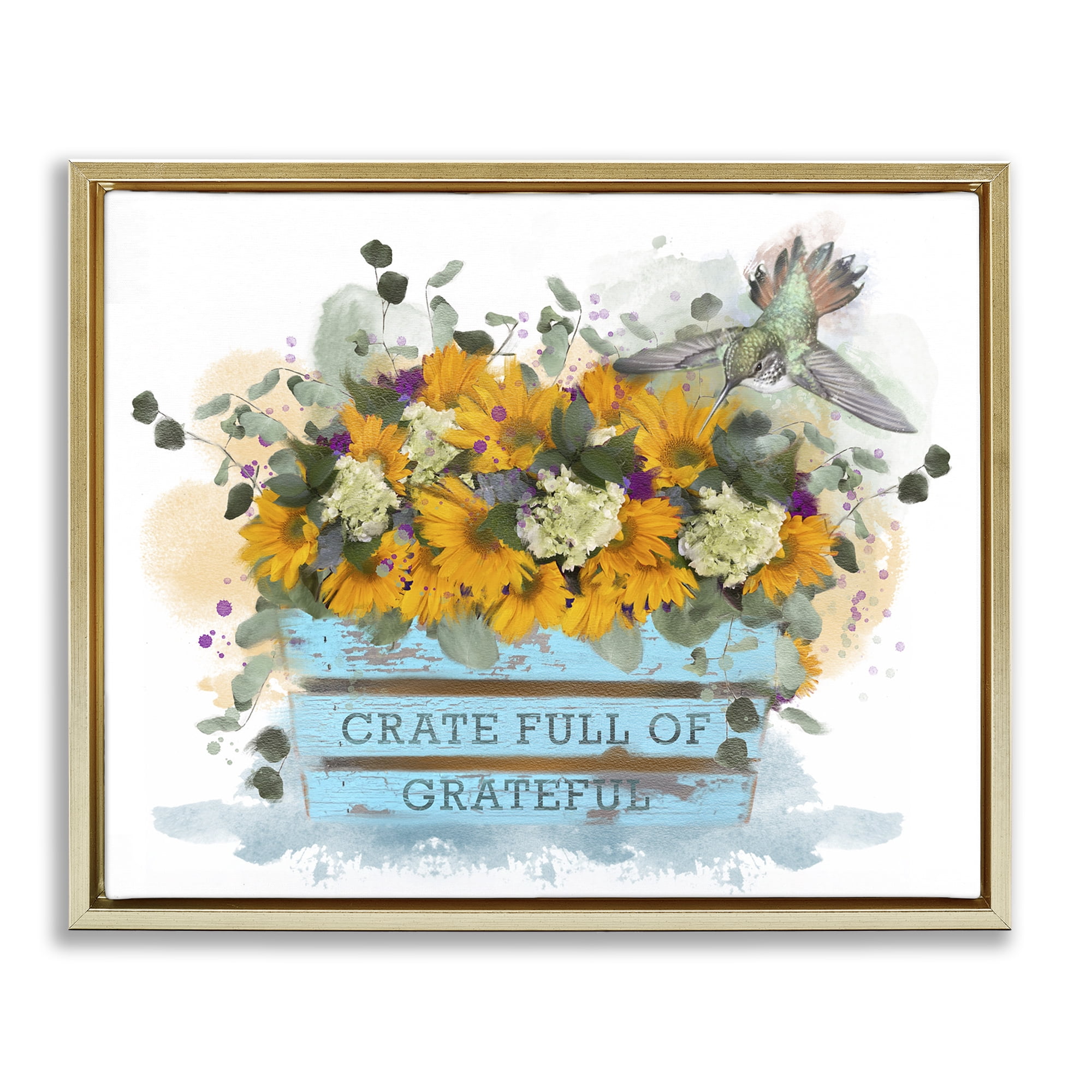 Stupell Industries Crate Full Of Grateful Botanical & Floral Painting Gold Floater Framed Canvas Art Print Wall Art, 21 x 17
