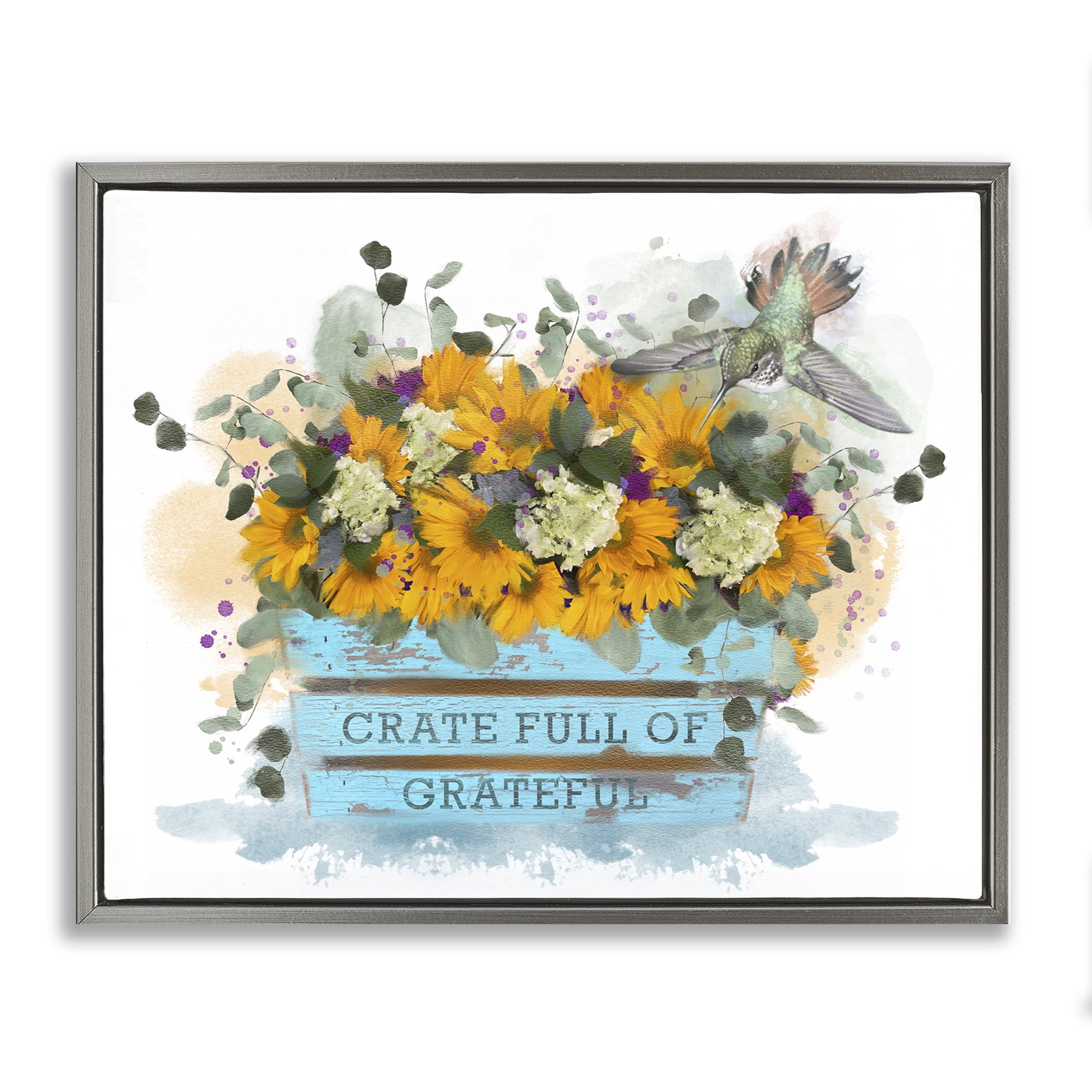 Stupell Industries Crate Full Of Grateful Botanical & Floral Painting Gray Floater Framed Canvas Art Print Wall Art, 21 x 17
