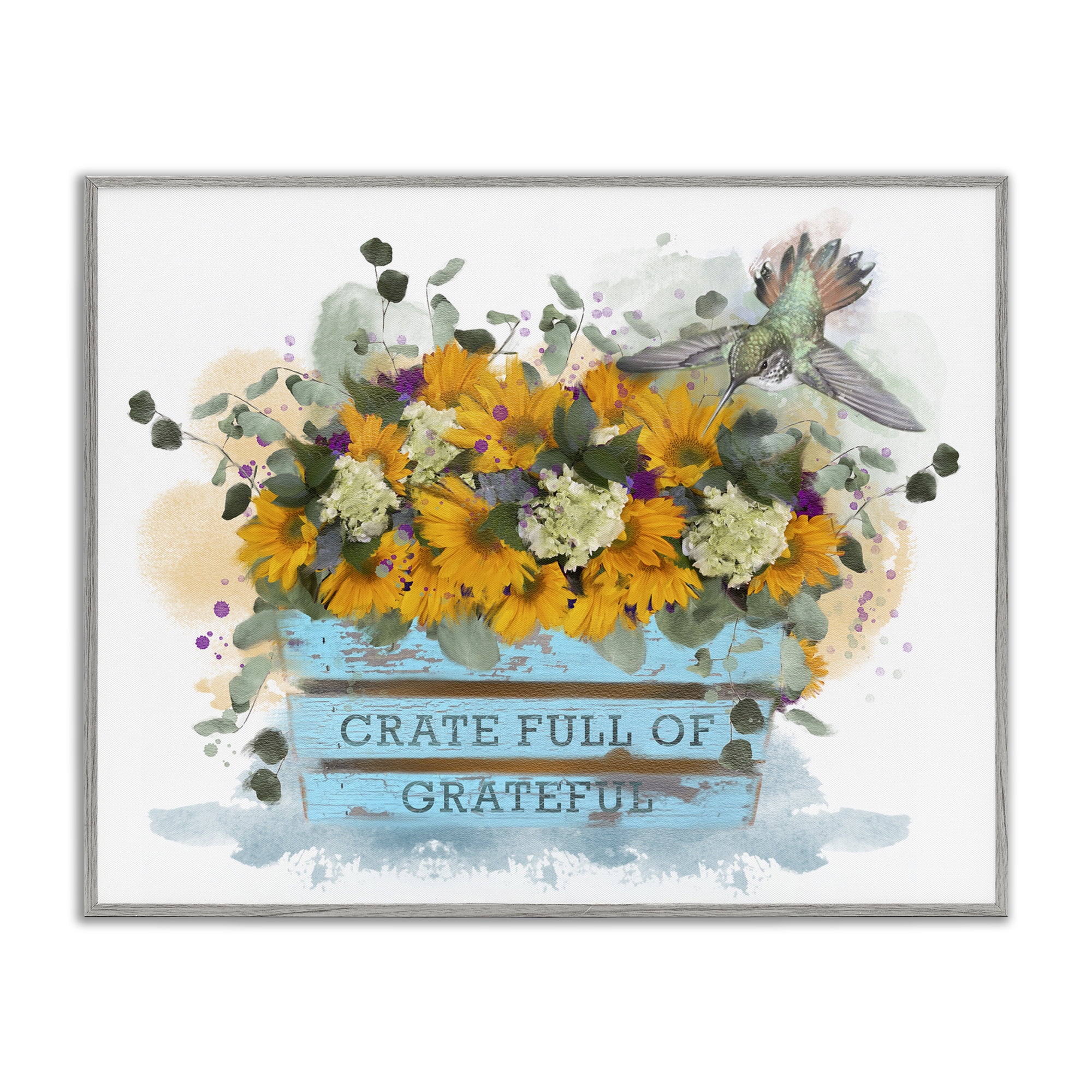 Stupell Industries Crate Full Of Grateful Botanical & Floral Painting Gray Framed Art Print Wall Art, 30 x 24