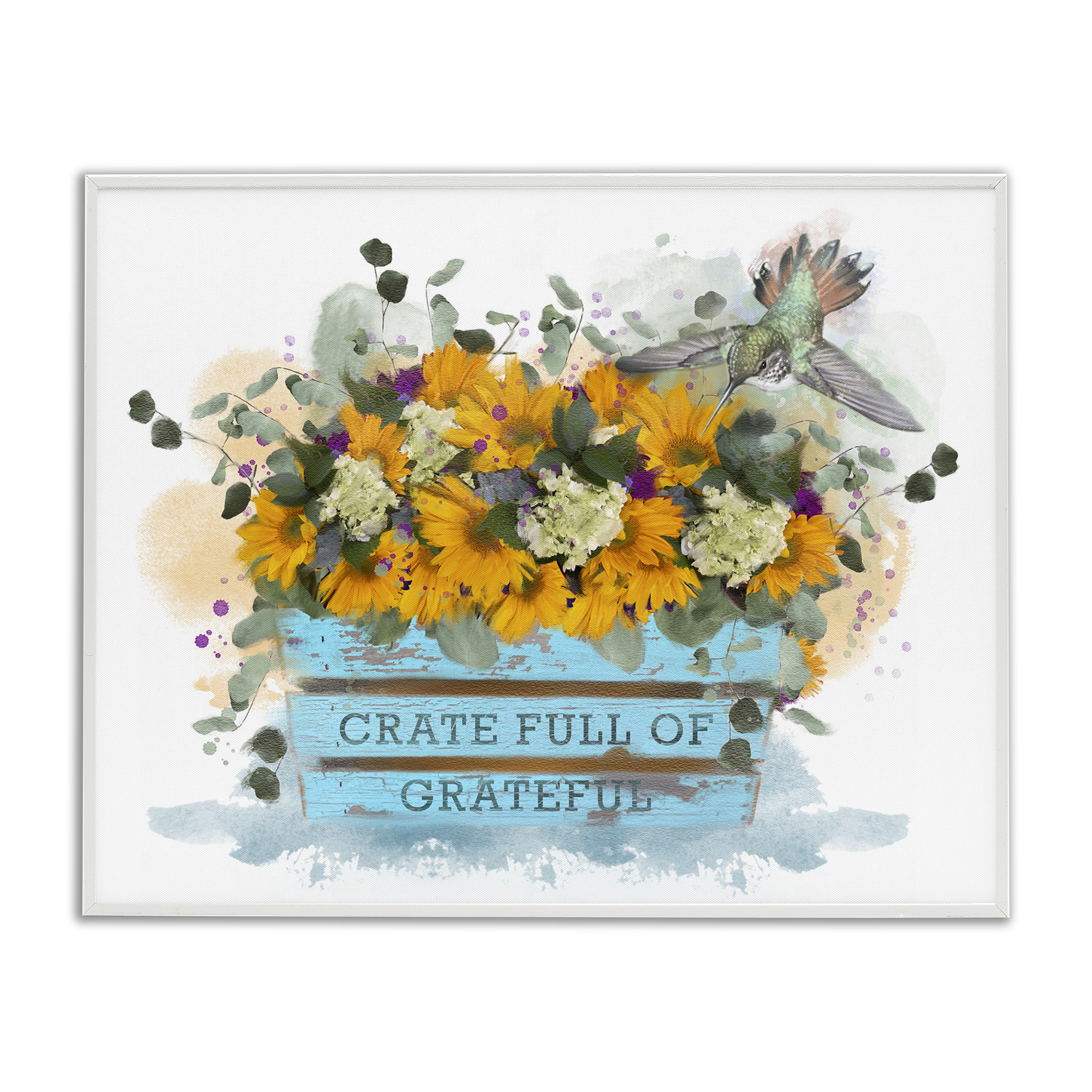 Stupell Industries Crate Full Of Grateful Botanical & Floral Painting White Framed Art Print Wall Art, 20 x 16