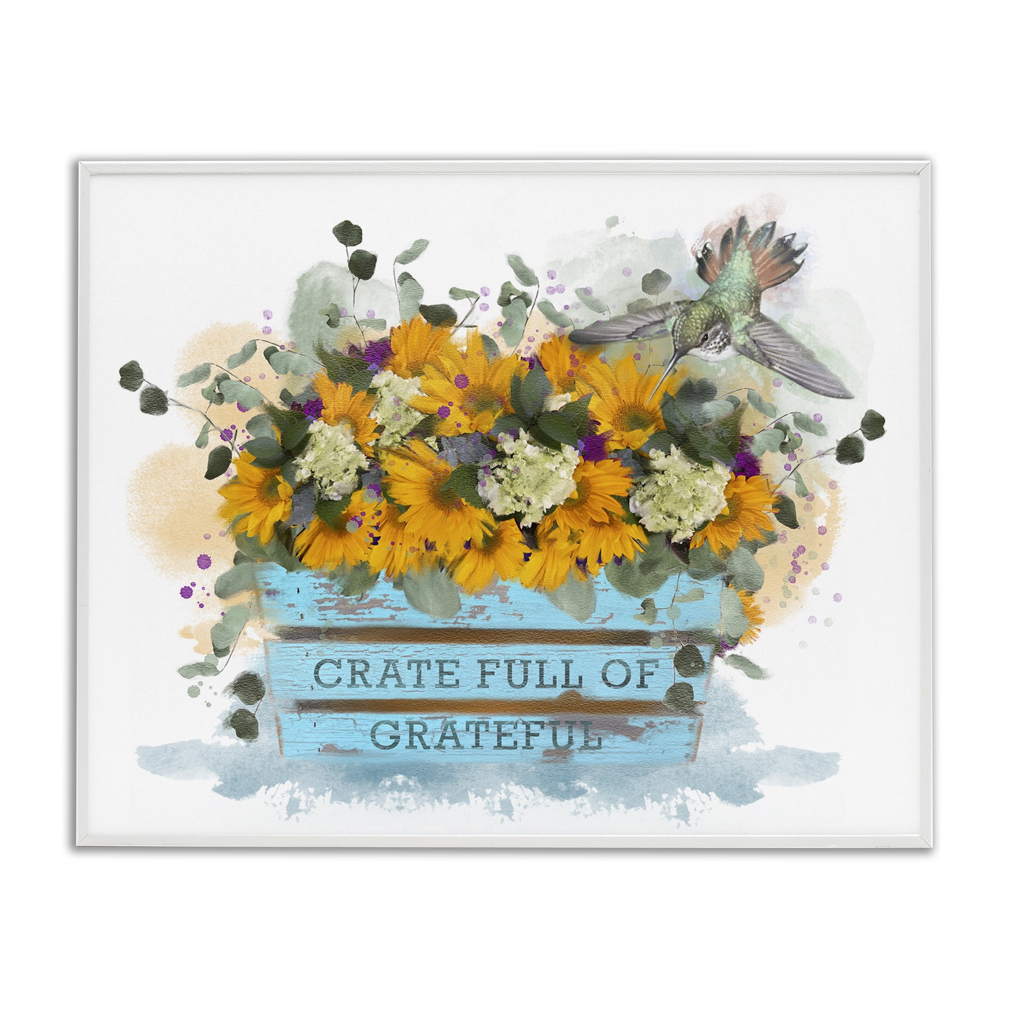 Stupell Industries Crate Full Of Grateful Botanical & Floral Painting White Framed Art Print Wall Art, 30 x 24