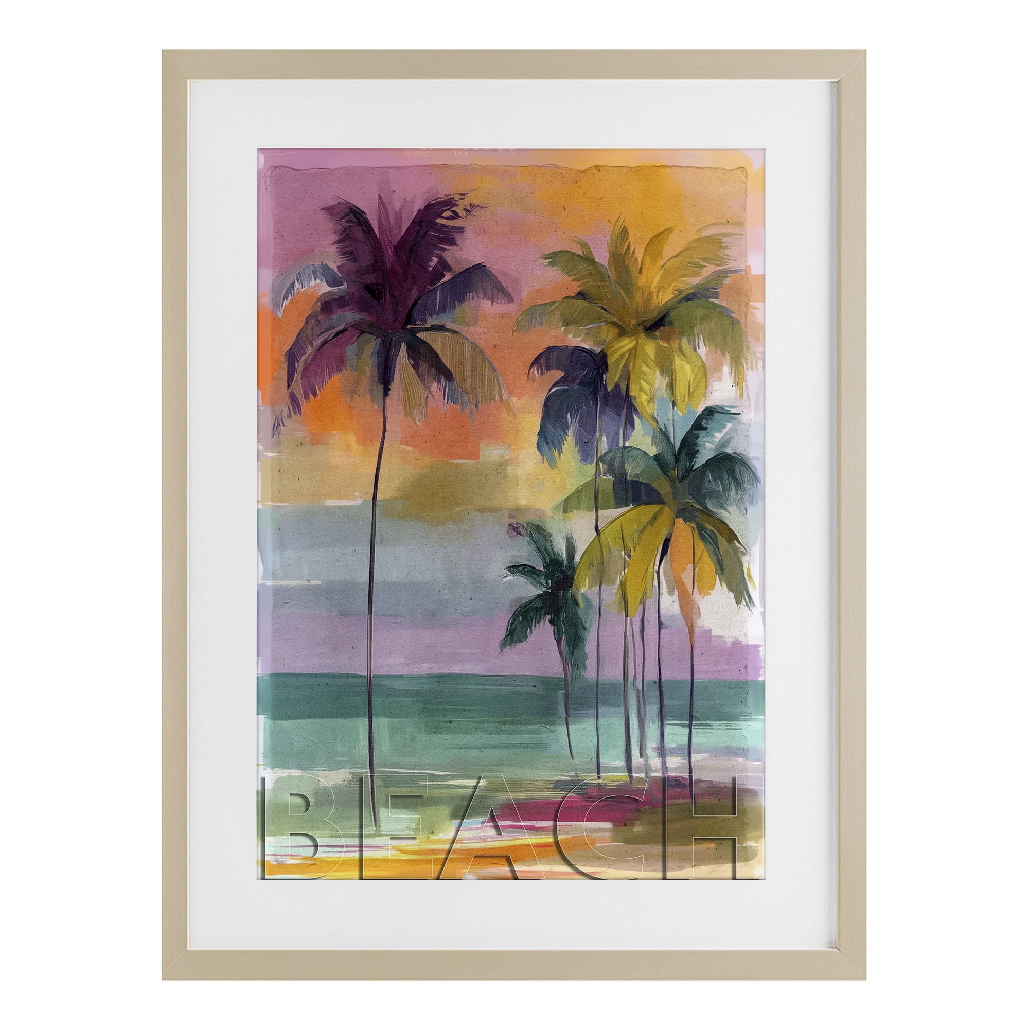 Stupell Industries Crayon Beach at Sunset Birch Framed Print Under Glass, design by Annabelle Hall