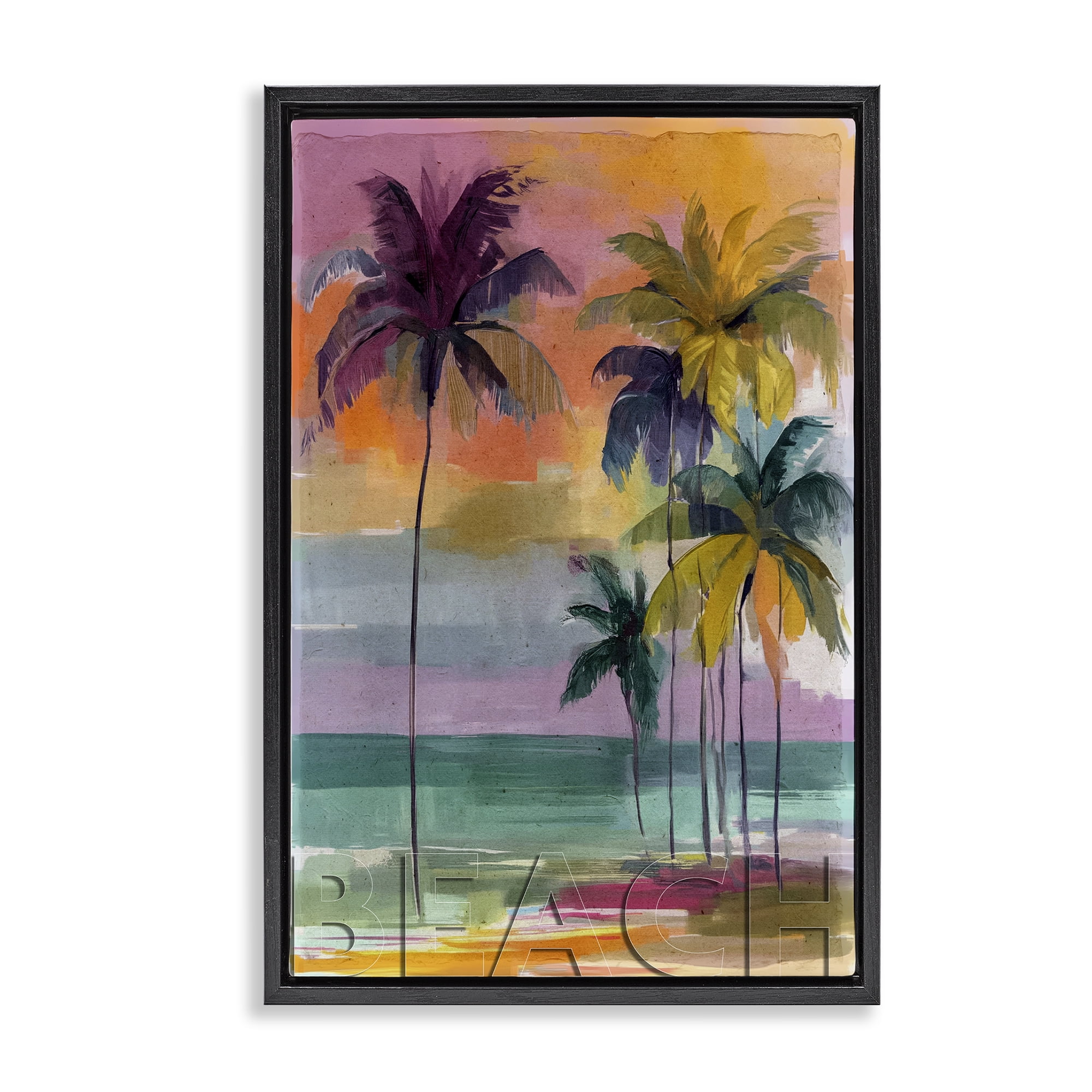 Stupell Industries Crayon Beach at Sunset Black Framed Floater Canvas Wall Art, design by Annabelle Hall