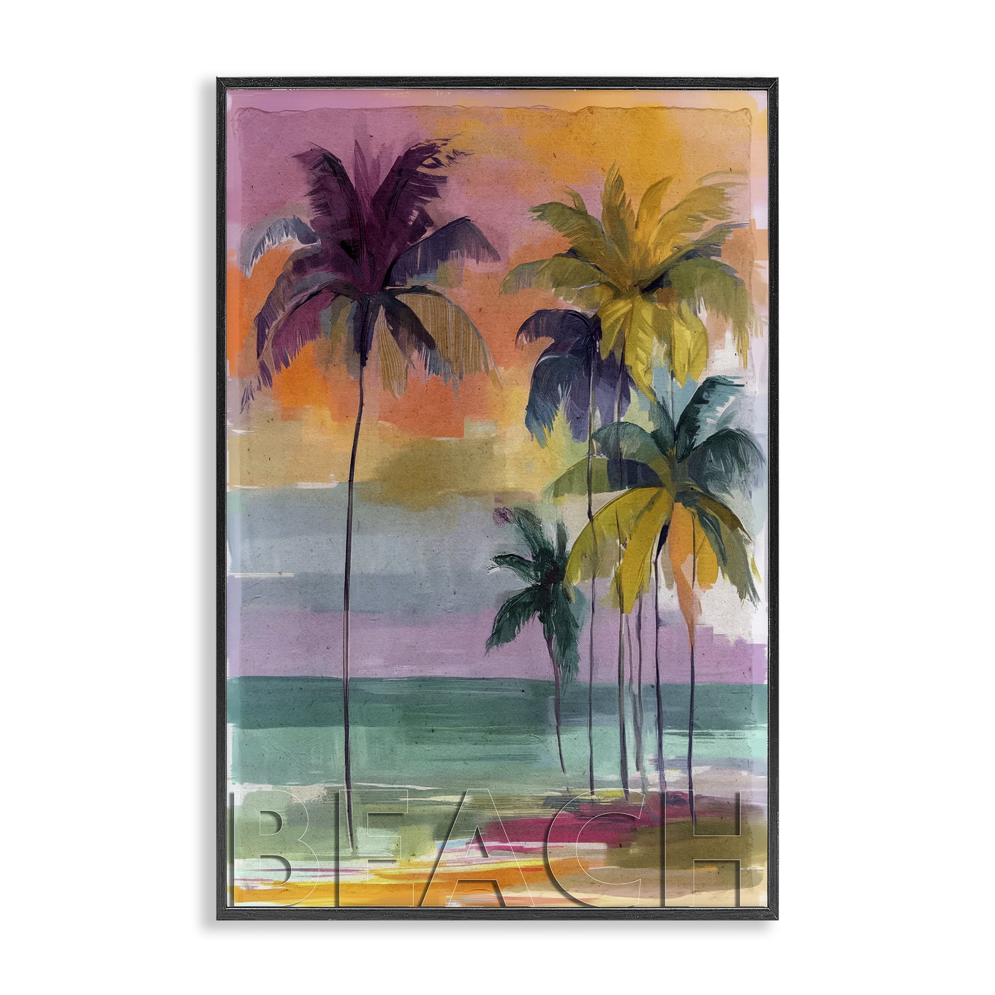 Stupell Industries Crayon Beach at Sunset Black Framed Giclee Art, design by Annabelle Hall