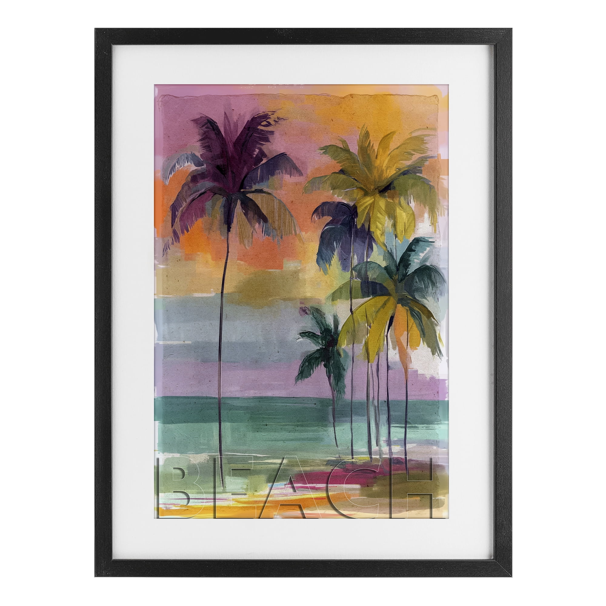 Stupell Industries Crayon Beach at Sunset Black Framed Print Under Glass, design by Annabelle Hall