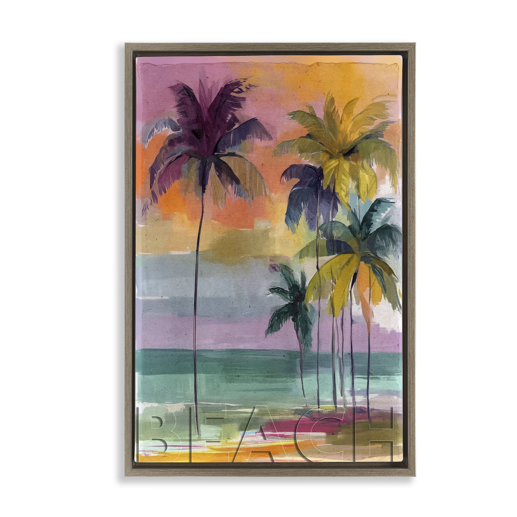 Stupell Industries Crayon Beach at Sunset Brown Framed Floater Canvas Wall Art, design by Annabelle Hall