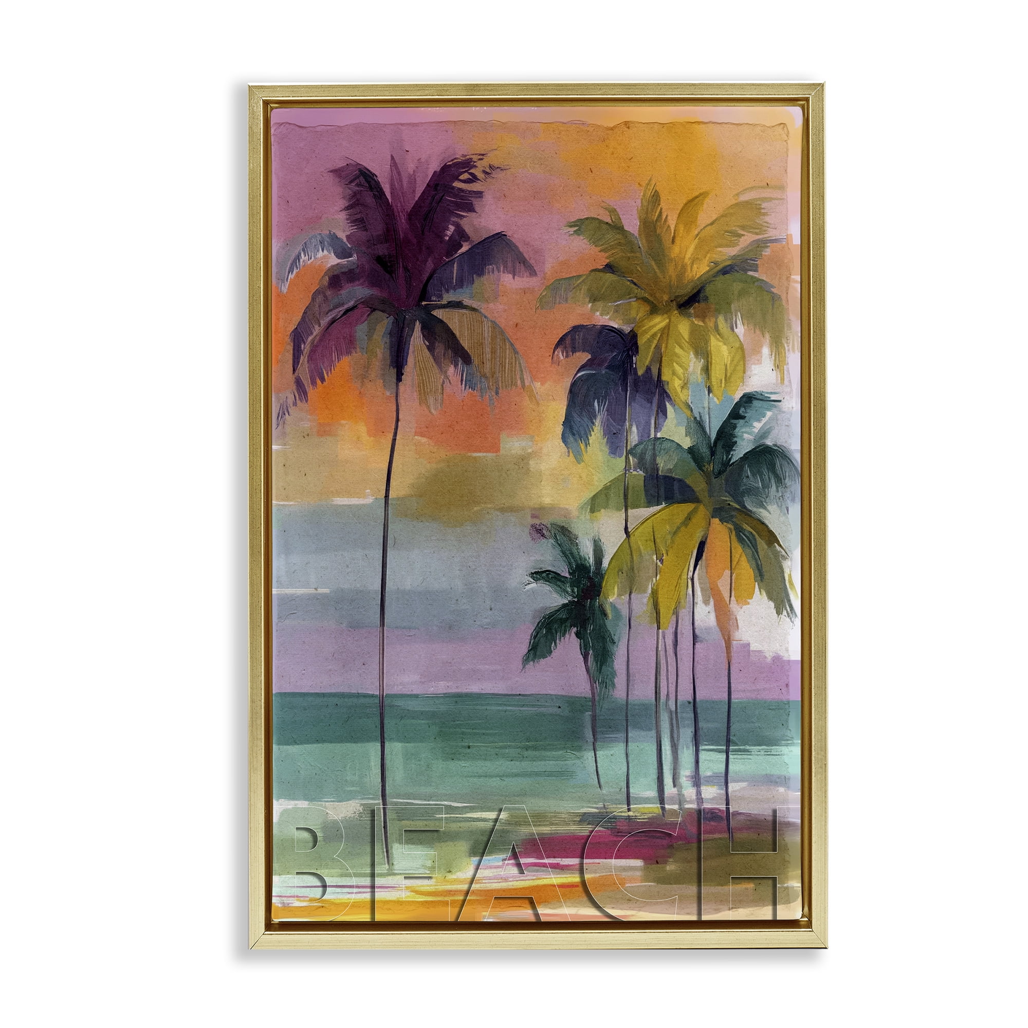 Stupell Industries Crayon Beach at Sunset Gold Framed Floater Canvas Wall Art, design by Annabelle Hall