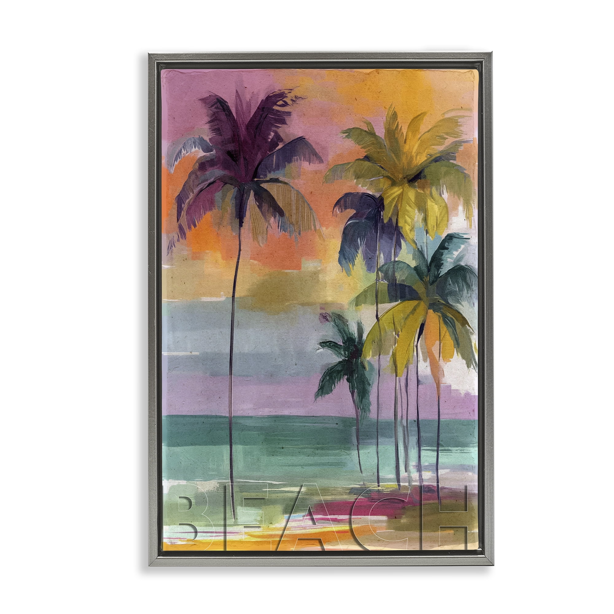 Stupell Industries Crayon Beach at Sunset Gray Framed Floater Canvas Wall Art, design by Annabelle Hall