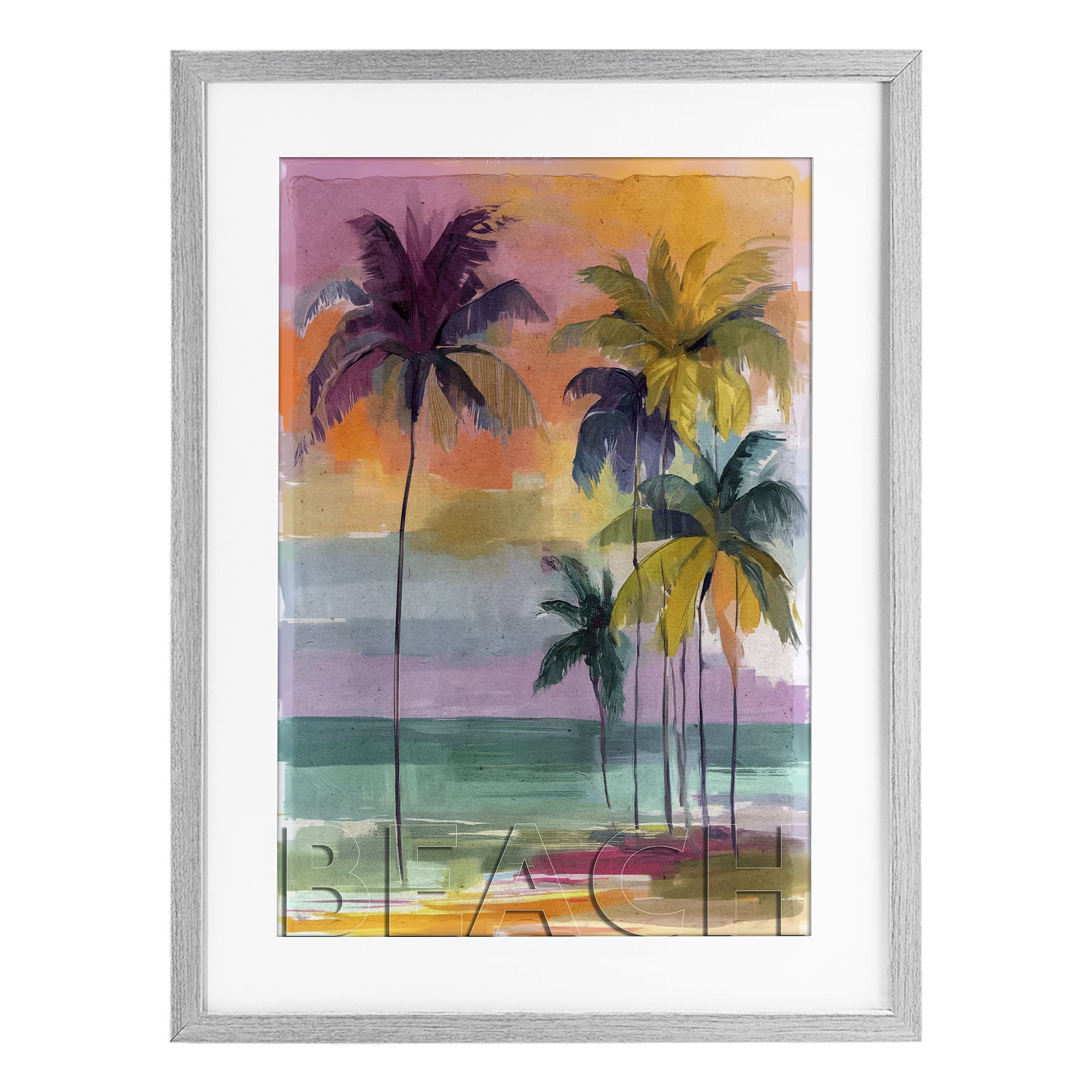 Stupell Industries Crayon Beach at Sunset Gray Framed Print Under Glass, design by Annabelle Hall
