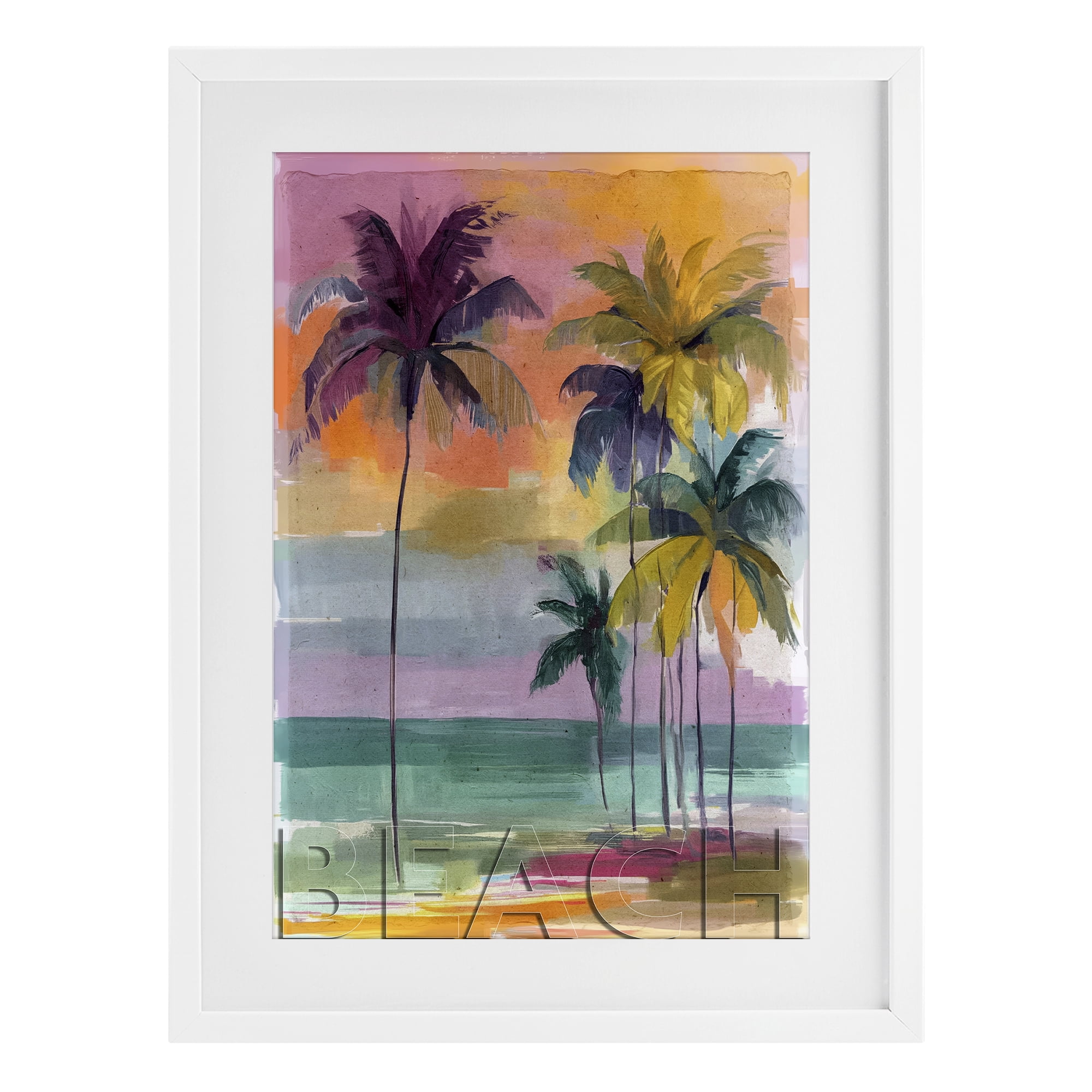 Stupell Industries Crayon Beach at Sunset White Framed Print Under Glass, design by Annabelle Hall
