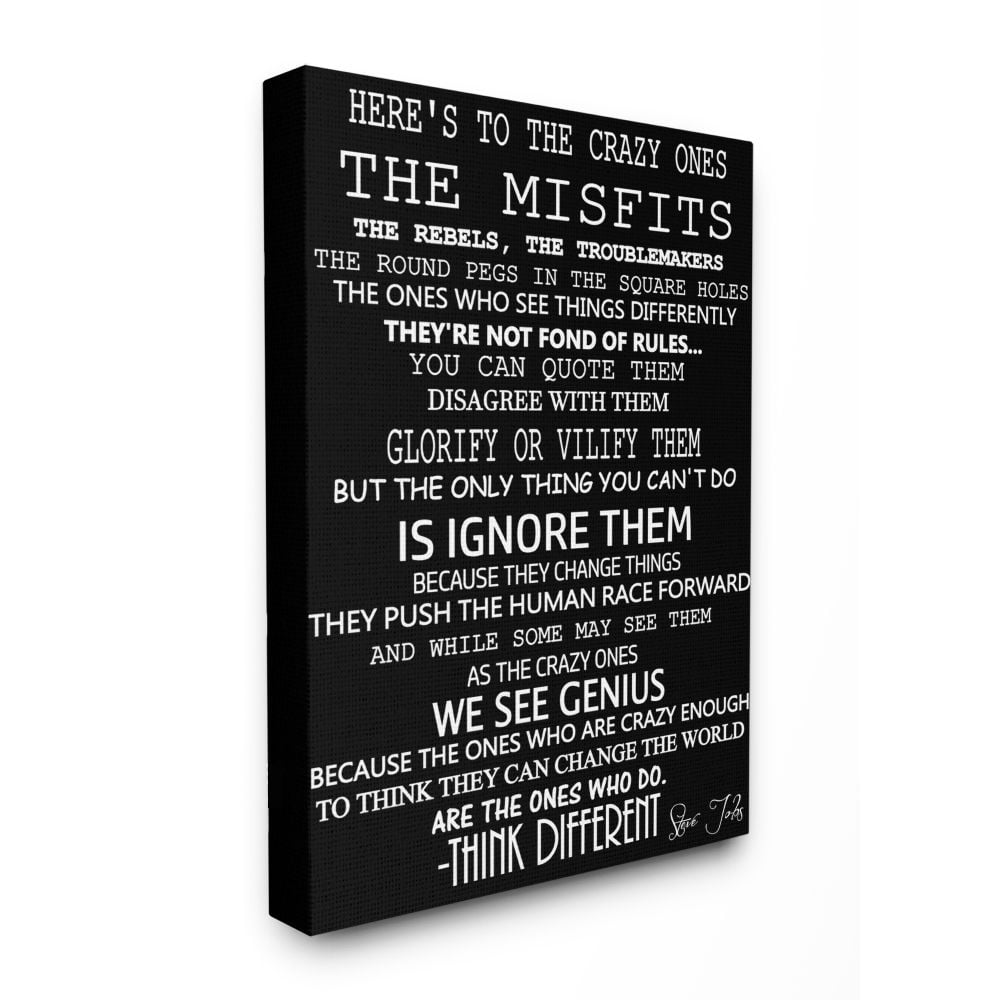 Stupell Industries Crazy Ones Inspirational Quote Word Black And White Design Canvas Wall Art by Daniel Sproul