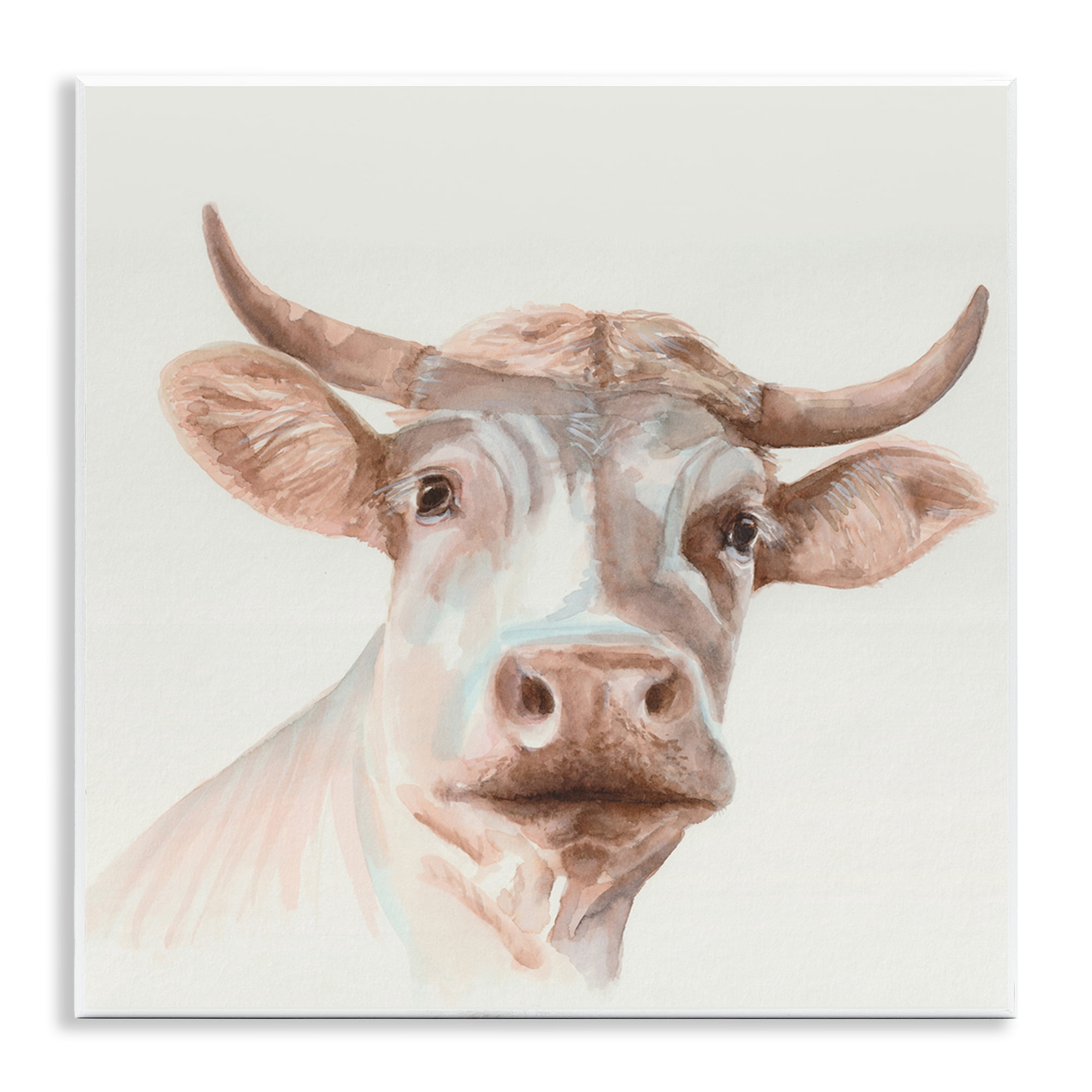 Stupell Industries Cream Beige Cow Animals Painting Unframed Art Print Wall Art, 12 x 12