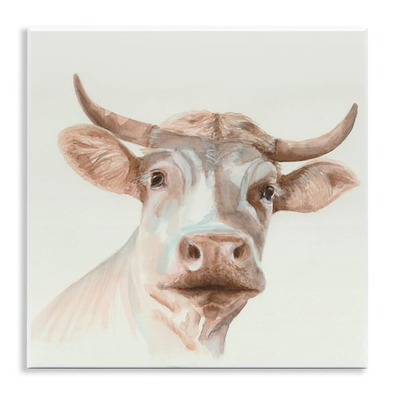 Stupell Industries Cream Beige Cow Animals Painting Unframed Art Print Wall Art, 12 x 12