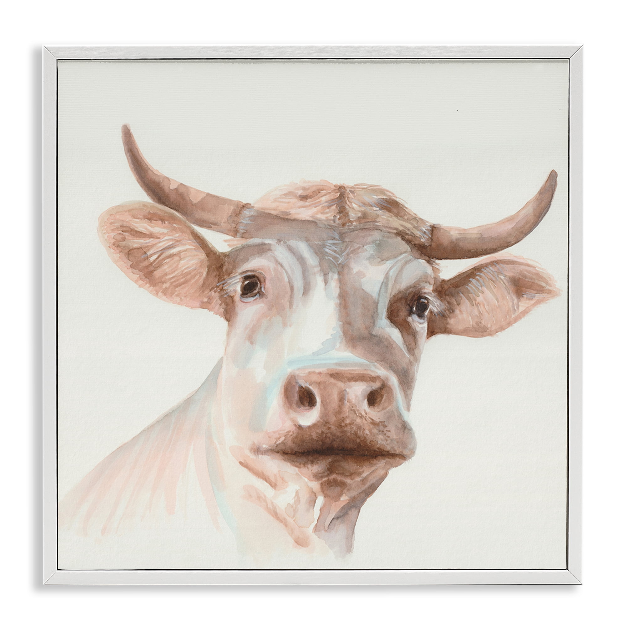Stupell Industries Cream Beige Cow Animals Painting White Framed Art Print Wall Art, 24 x 24