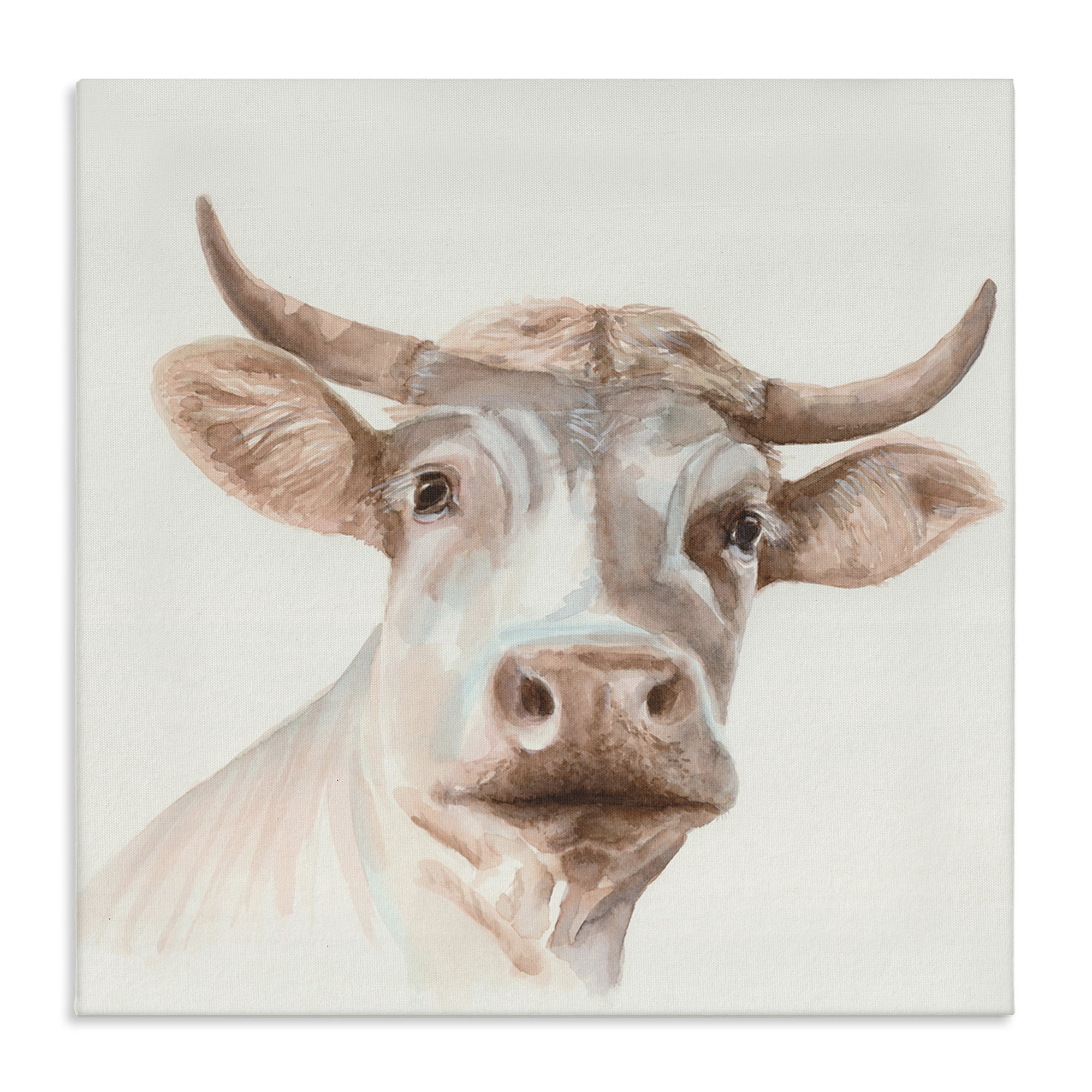 Stupell Industries Cream Beige Cow Animals Painting Wrapped Canvas Art Print Wall Art, 36 x 36