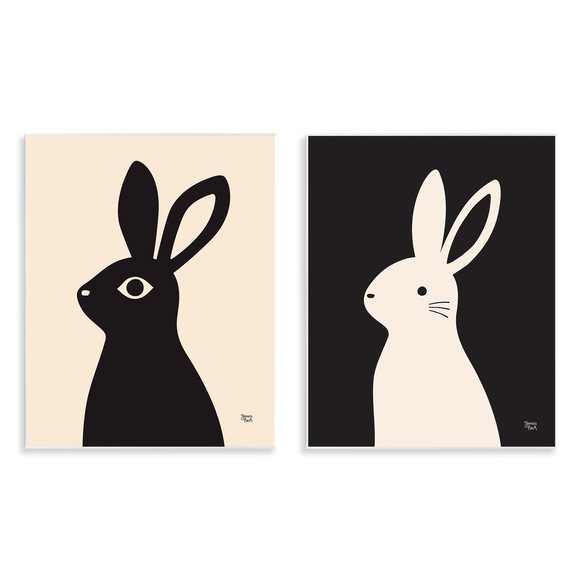 Stupell Industries Cream & Black Rabbits Animals Painting Unframed Art Print Wall Art, 11 x 14, Set of 2