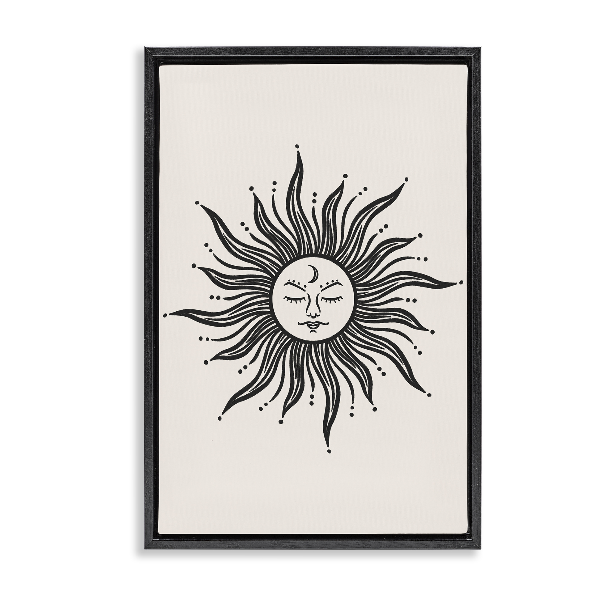 Stupell Industries Cream & Black Sun Astrology & Stars Painting Black Floater Framed Canvas Art Print Wall Art, 17 x 25