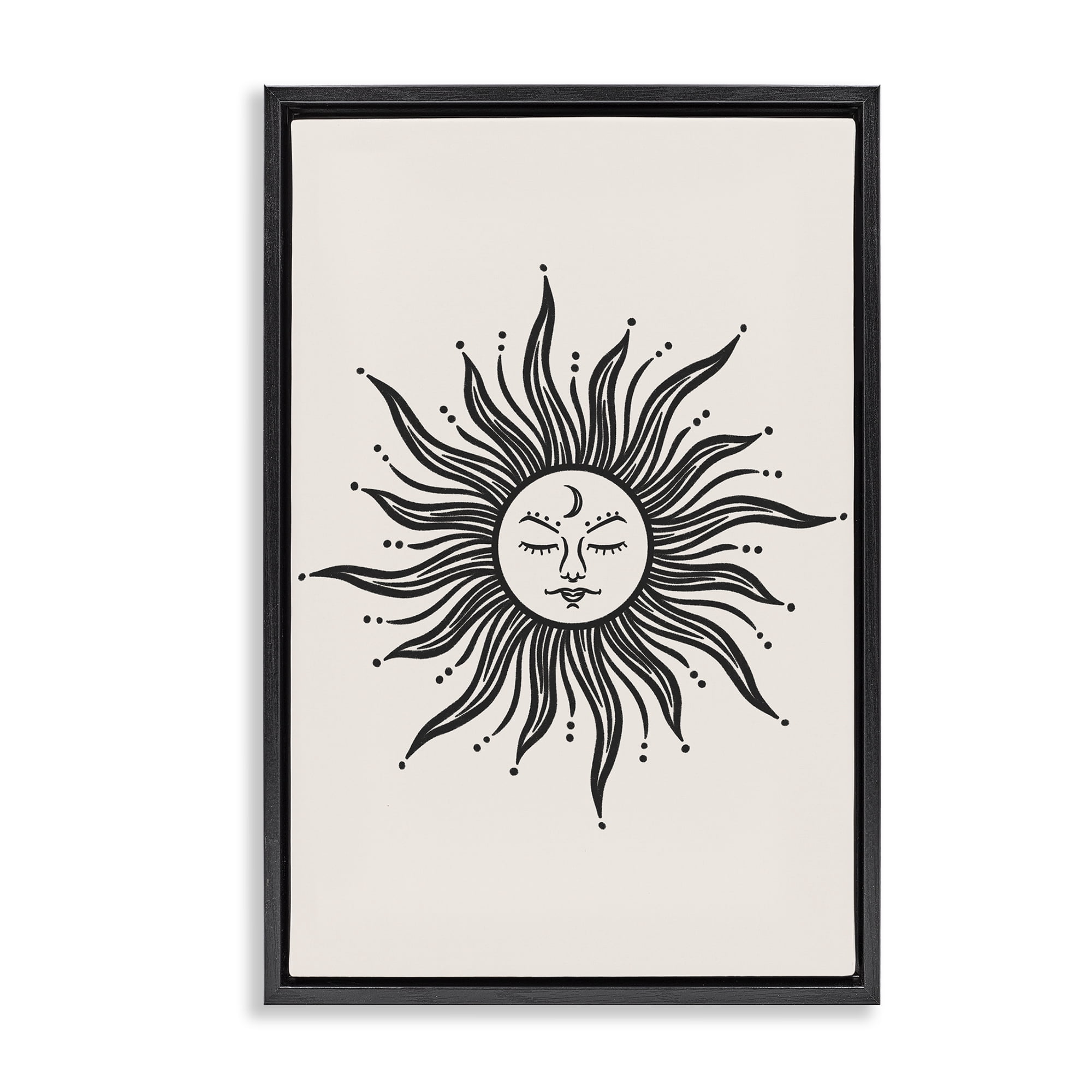 Stupell Industries Cream & Black Sun Astrology & Stars Painting Black Floater Framed Canvas Art Print Wall Art, 21 x 31