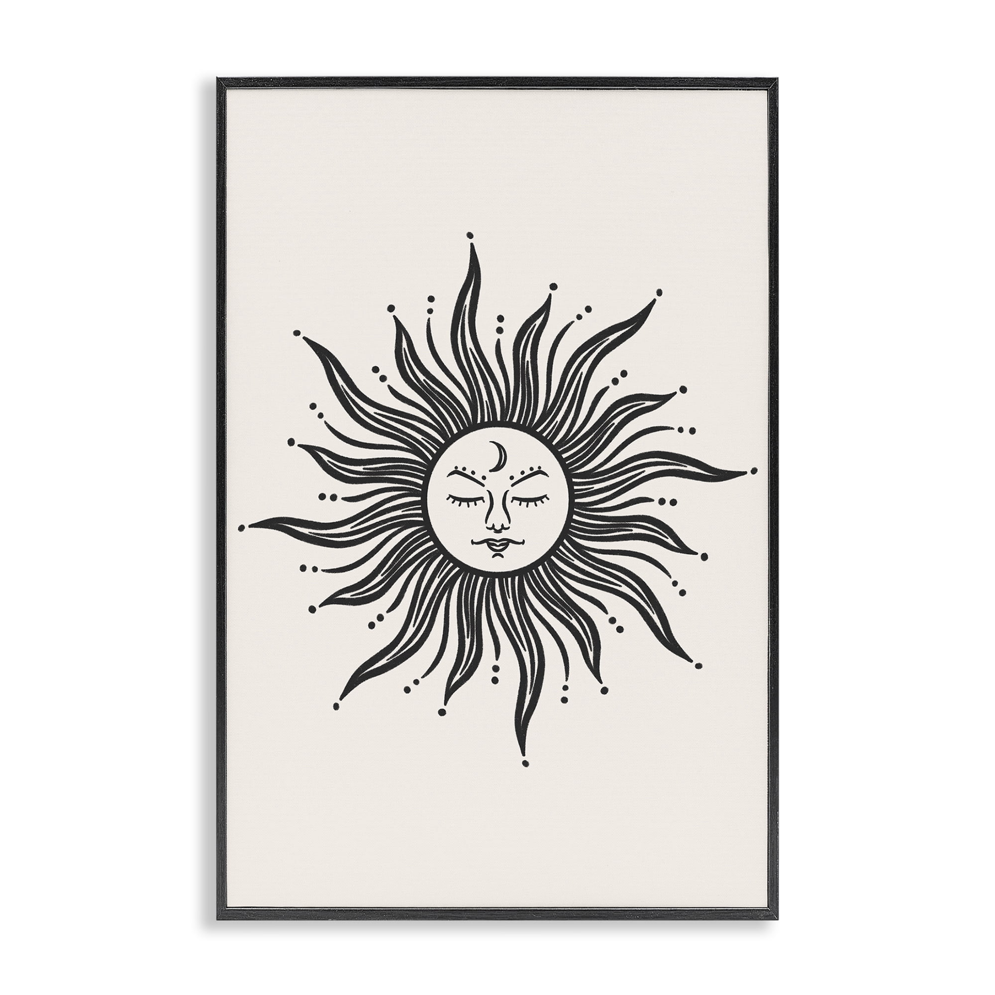 Stupell Industries Cream & Black Sun Astrology & Stars Painting Black Framed Art Print Wall Art, 16 x 24