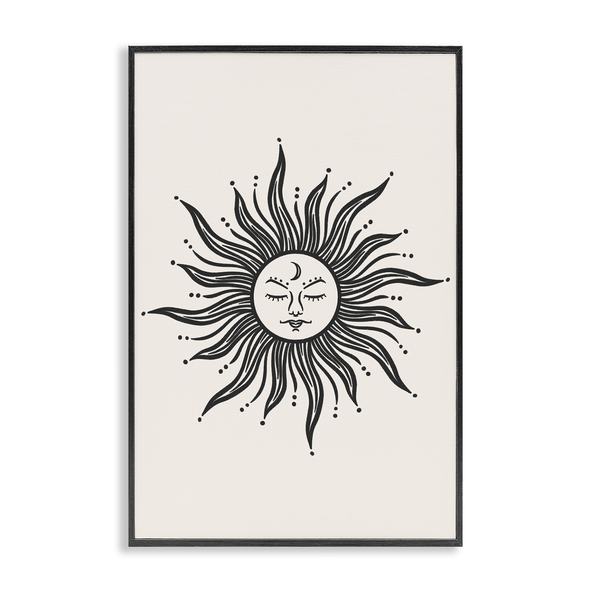 Stupell Industries Cream & Black Sun Astrology & Stars Painting Black Framed Art Print Wall Art, 20 x 30