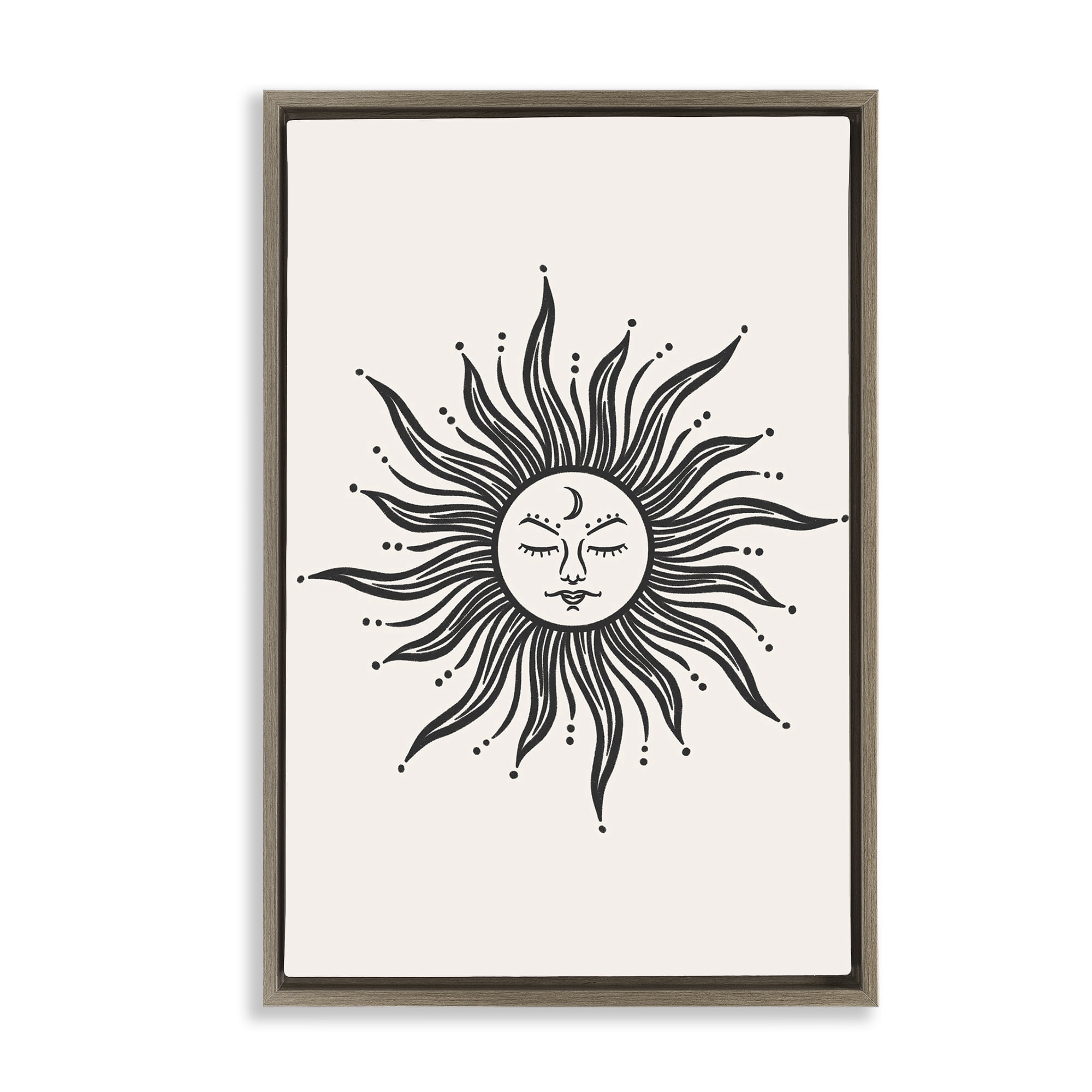 Stupell Industries Cream & Black Sun Astrology & Stars Painting Brown Floater Framed Canvas Art Print Wall Art, 17 x 25